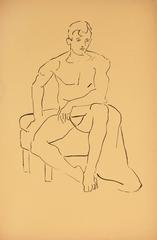 Mid Century Seated Nude Ink Drawing