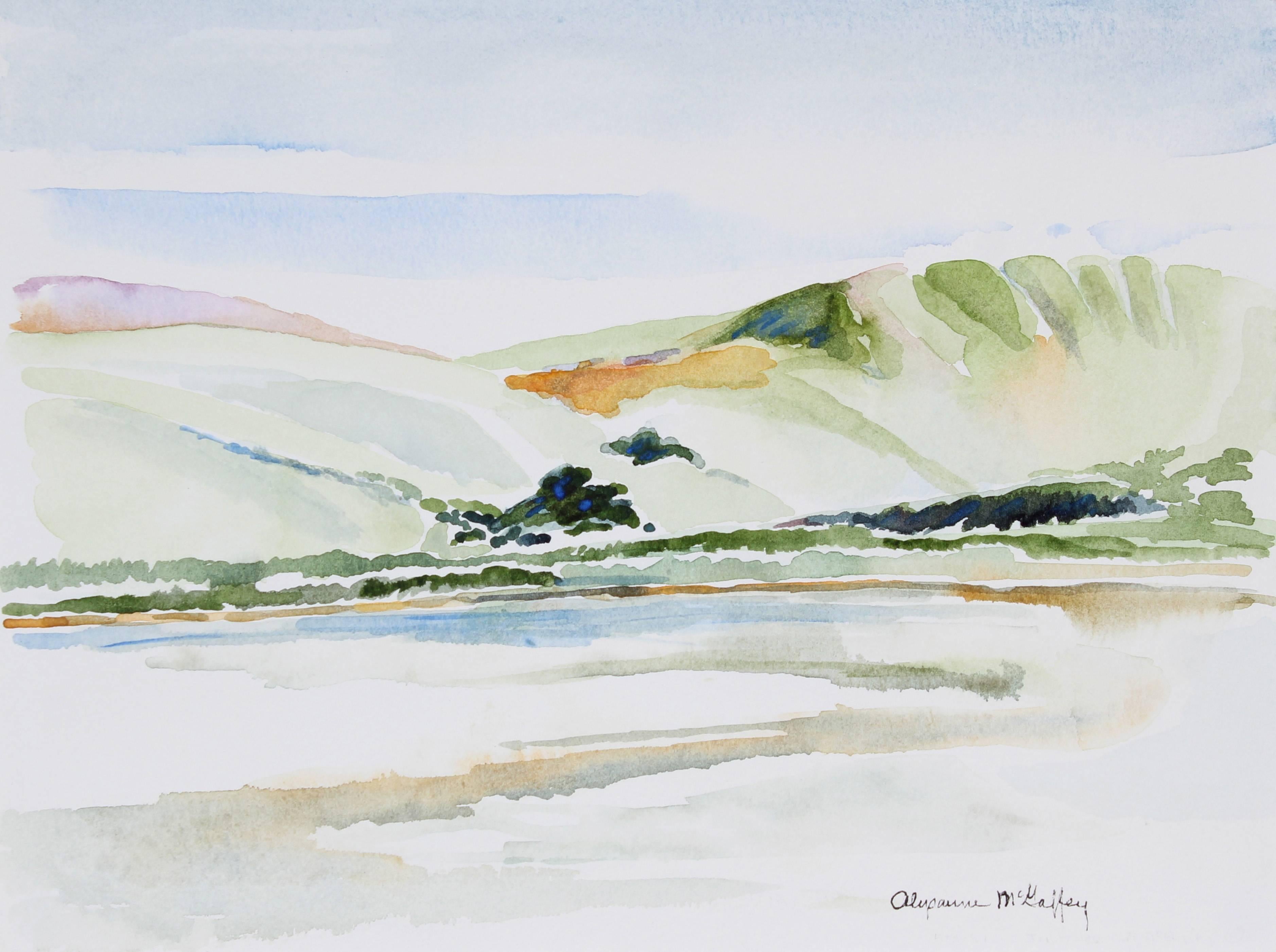 Alysanne McGaffey Landscape Art - "Looking at Tomales Bay from Inverness, CA" Bay Area Landscape Watercolor