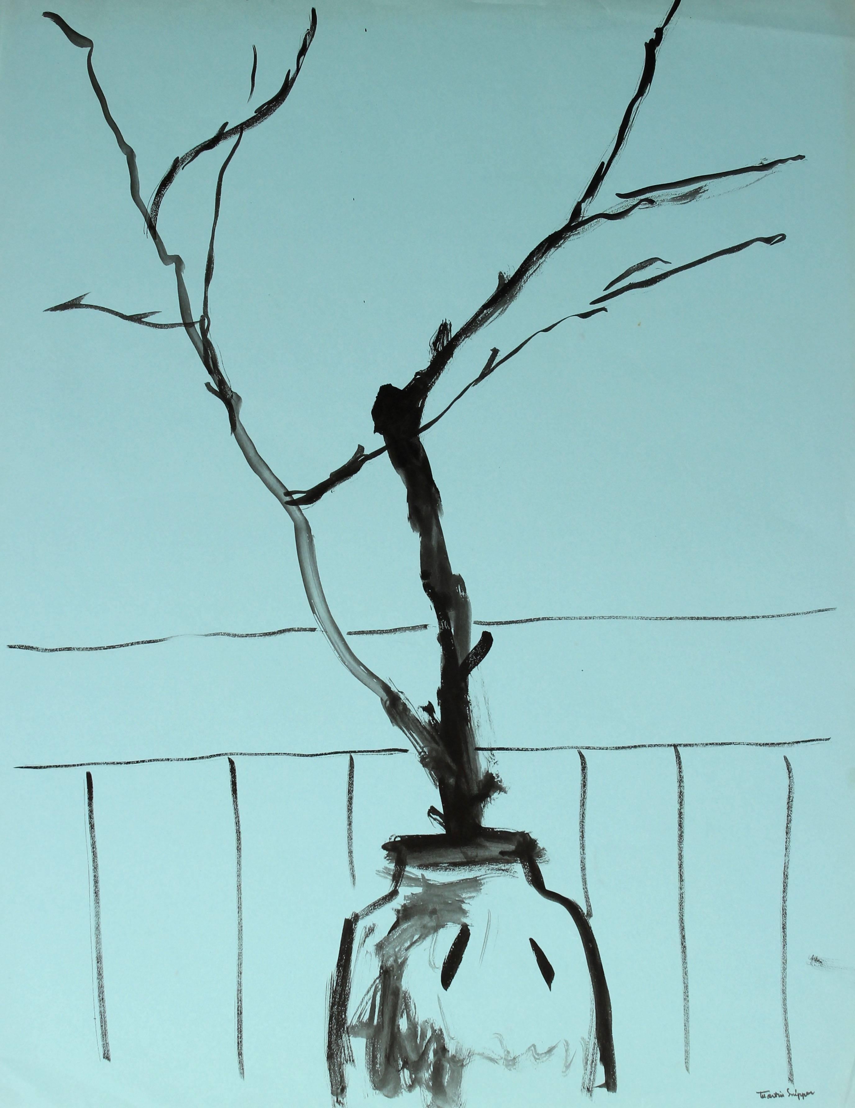 Martin Snipper Still-Life - Still Life with Branches, Ink on Paper Mid Century