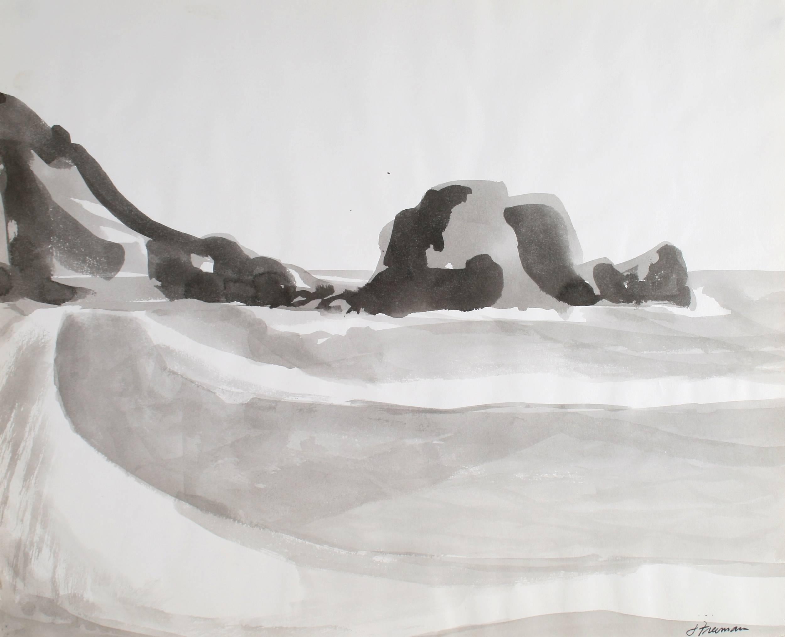 Jack Freeman Abstract Drawing - Bay Area Coast, 1976 Ink Wash