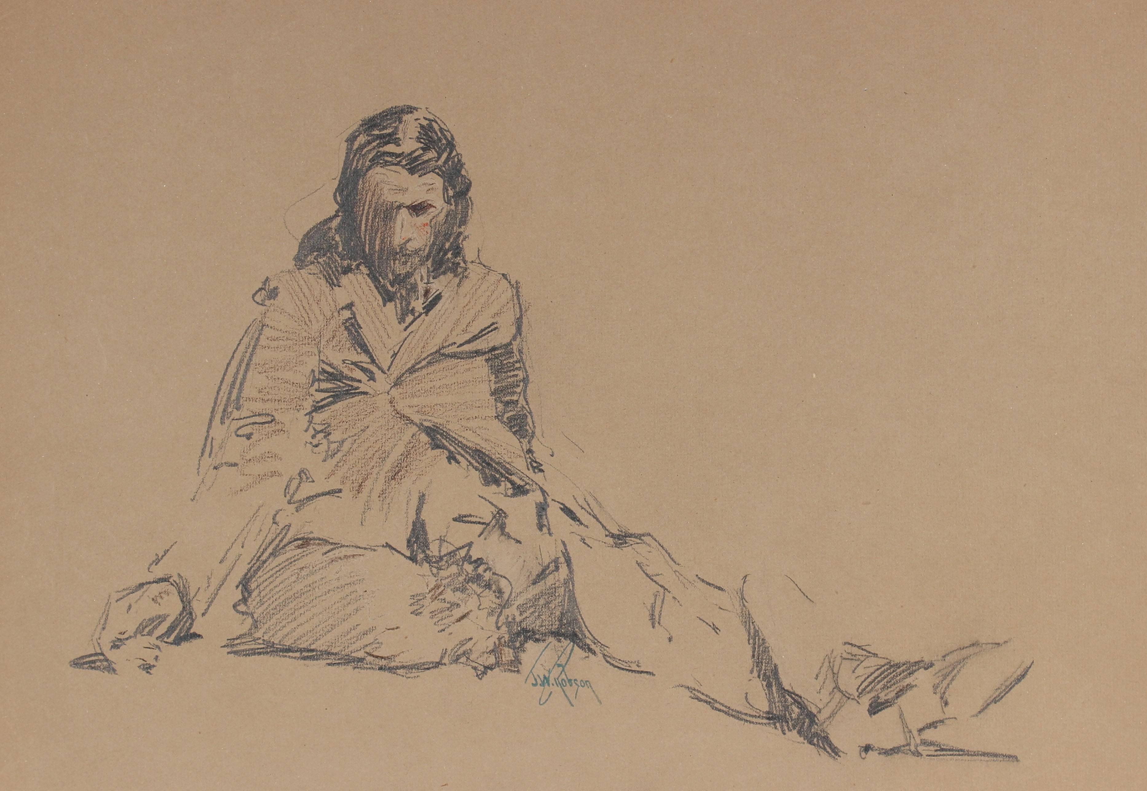 John Whitworth Robson Portrait - Belle Epoque Study of a Parisian Man, Charcoal on Paper, Circa 1905
