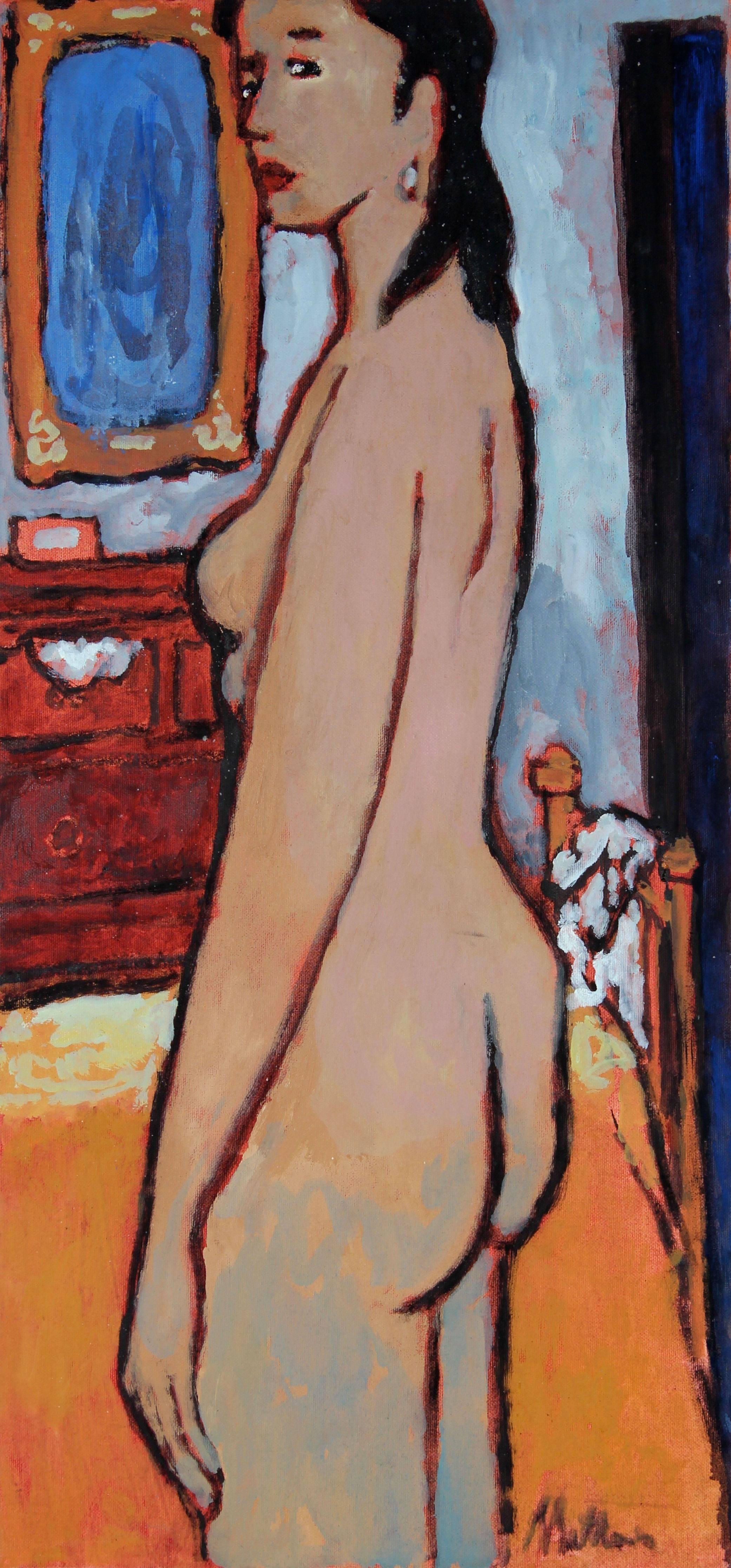 Rip Matteson Figurative Painting - "Dare" Modernist Nude, Oil on Canvas Painting, 2009