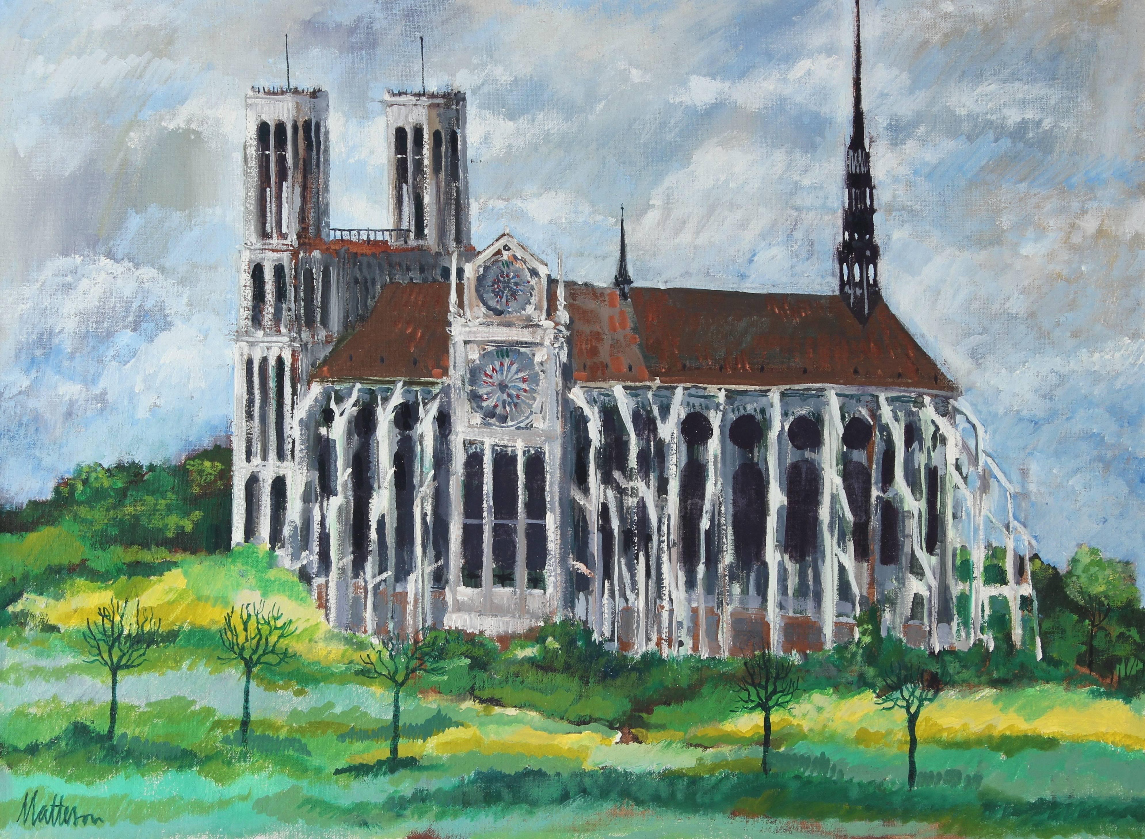 Rip Matteson Landscape Painting - French Countryside Cathedral, Oil on Linen, 1971