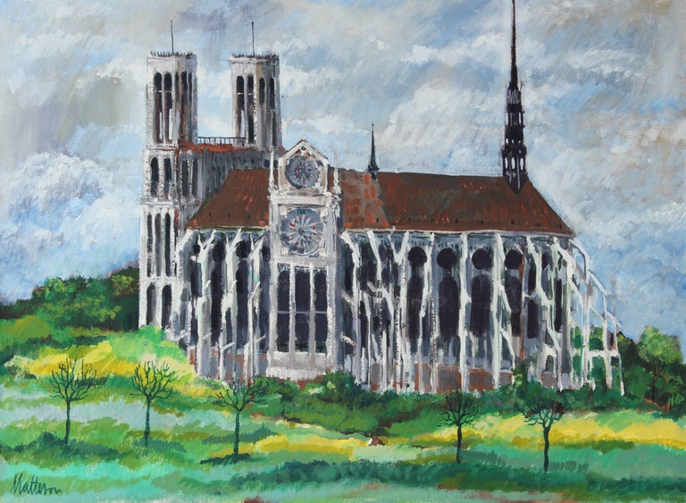 Rip Matteson Landscape Painting - French Countryside Cathedral, Oil on Linen, 1971