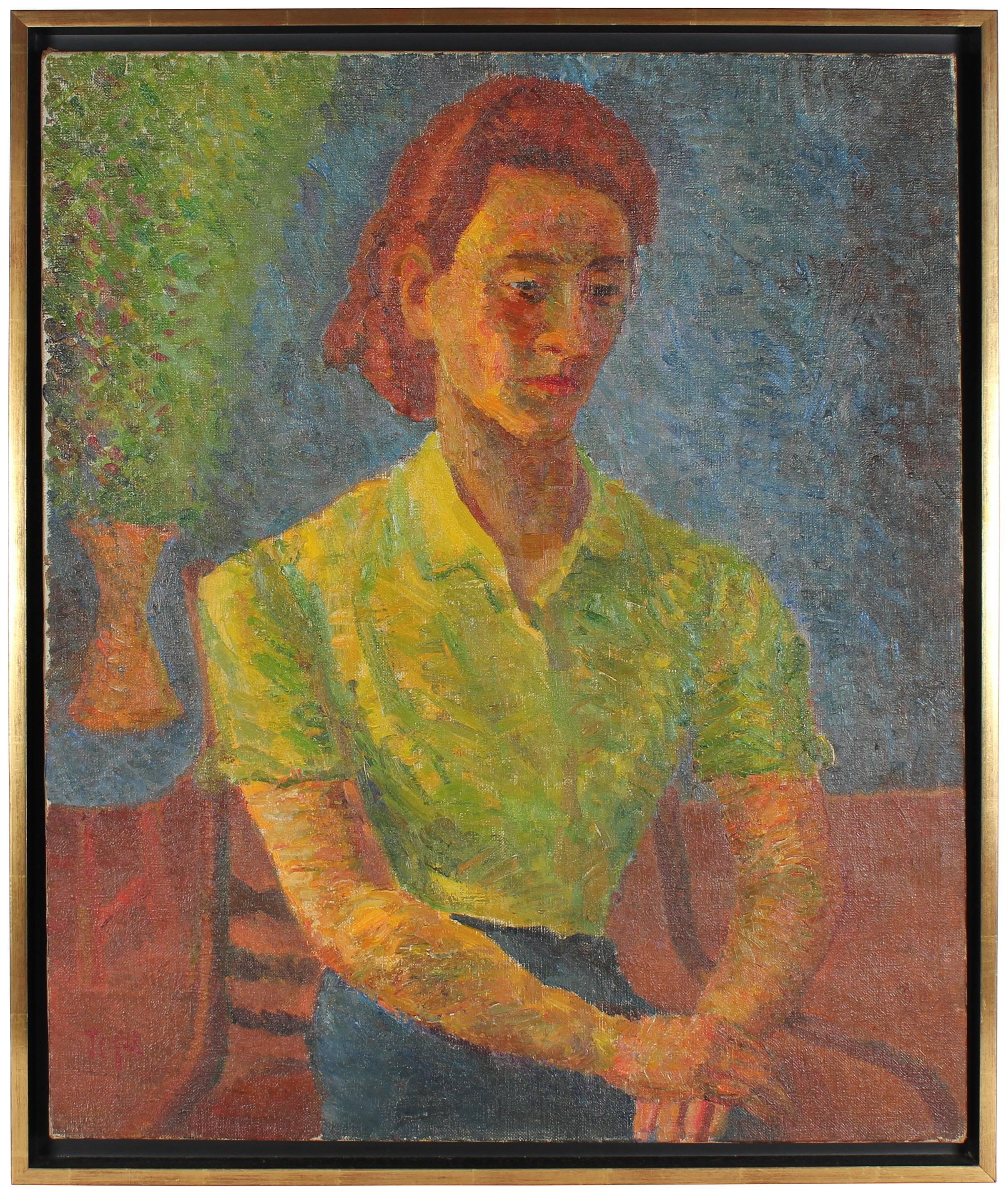 Jennings Tofel Portrait Painting - Expressionist Female Portrait in Green