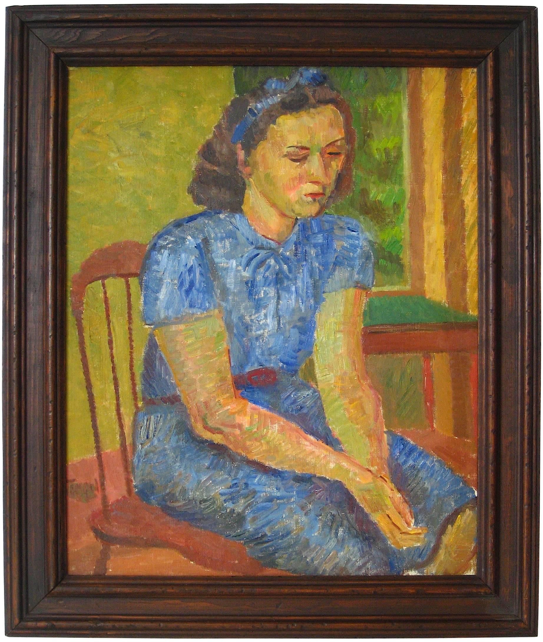 Jennings Tofel Interior Painting - "Portrait of a Young Woman" Oil on Canvas, 1949
