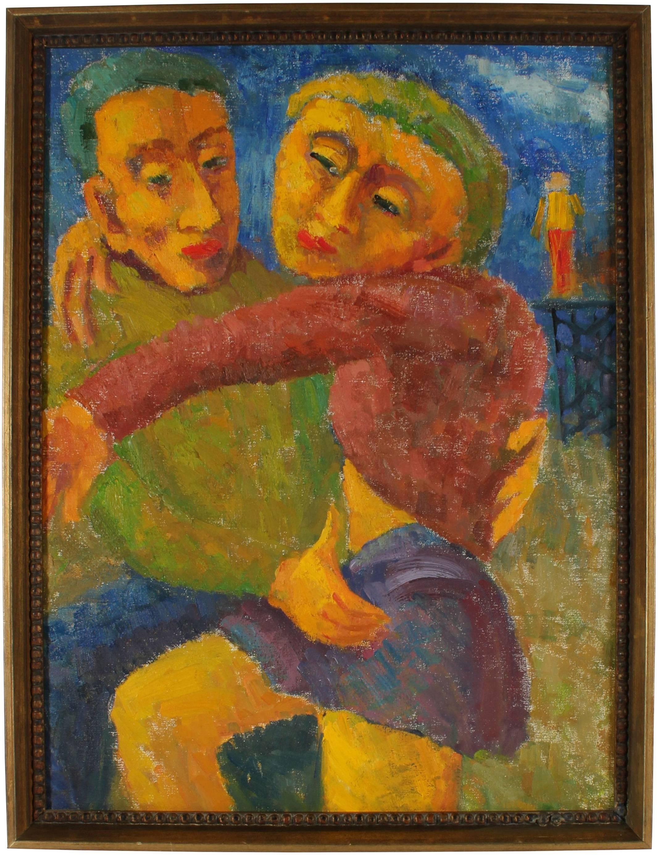Jennings Tofel Portrait Painting - "Man and Woman" Expressionist Couple, Oil Painting, 1955