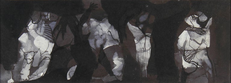 Clyde F. Seavey Sr. Abstract Drawing - "Figures in the Flood" Abstract Expressionist Ink Drawing, 1965
