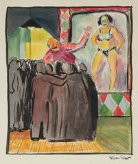 Expressionist Stage Performer, New York, Watercolor Painting, Mid 20th Century 