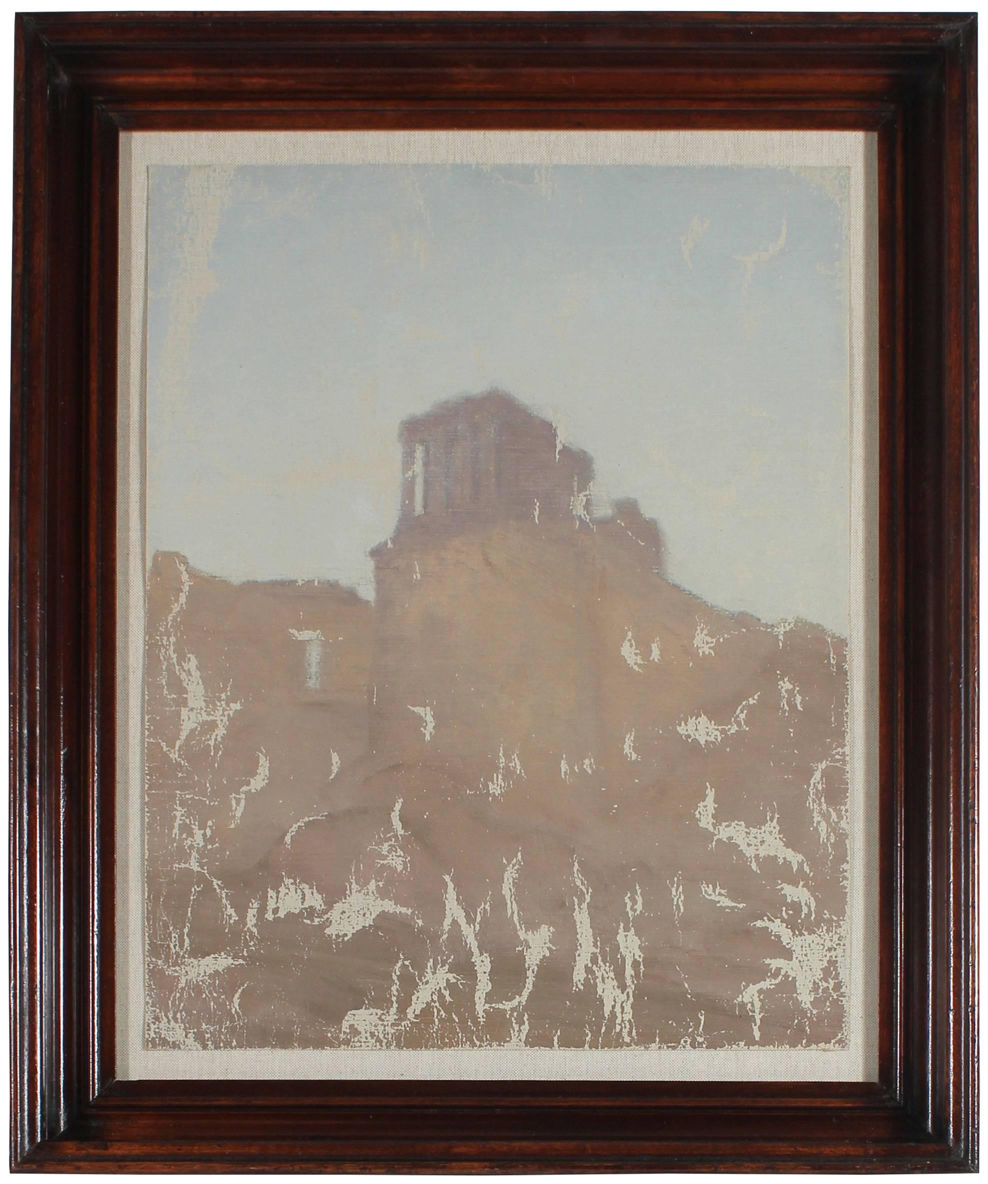 Unknown Landscape Painting - Hazy Ruins on a Hill