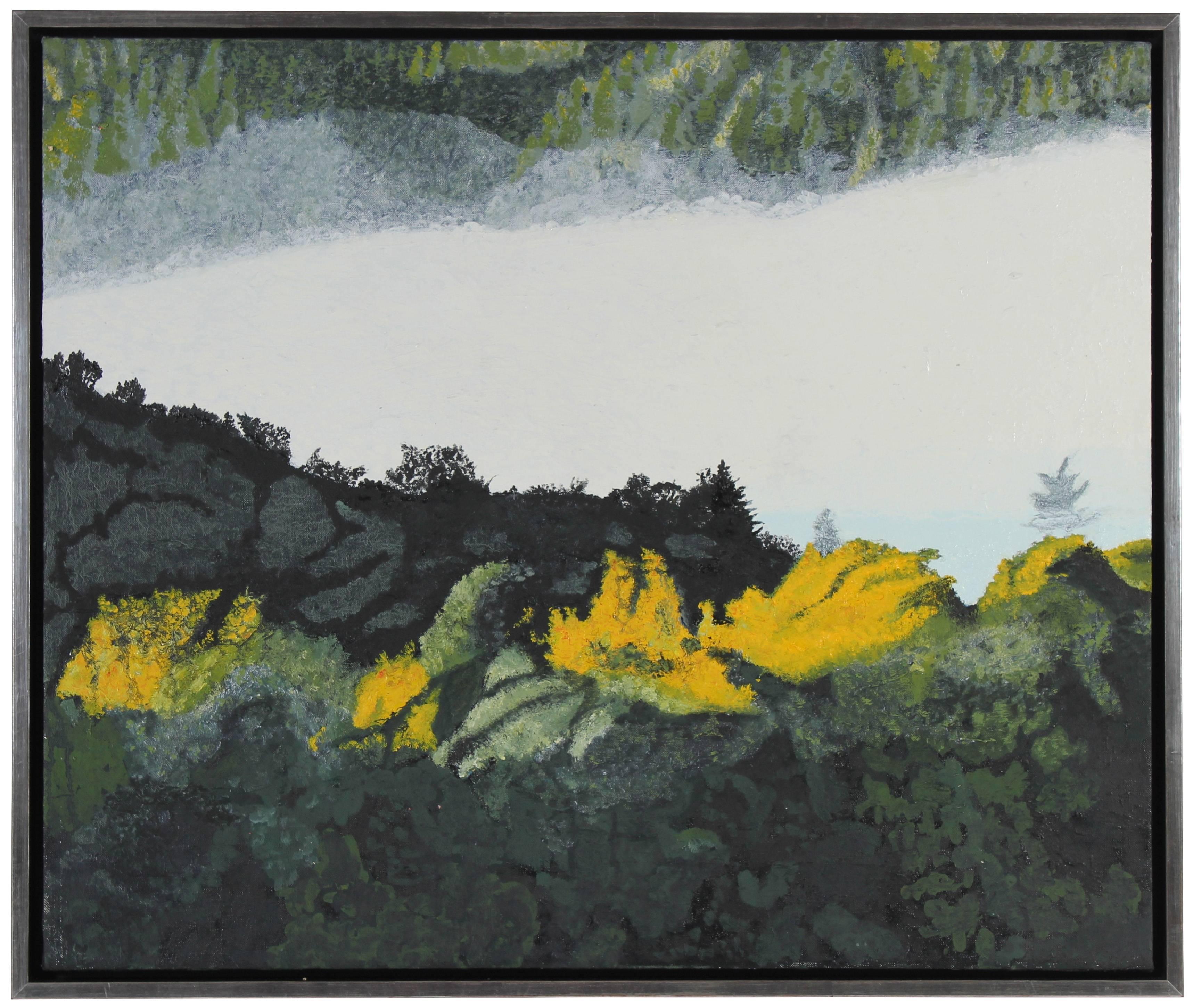 Gaétan Caron Abstract Painting - "Autumn Rays at Dawn" California Coastal Fog Fall Oil Landscape, 2014