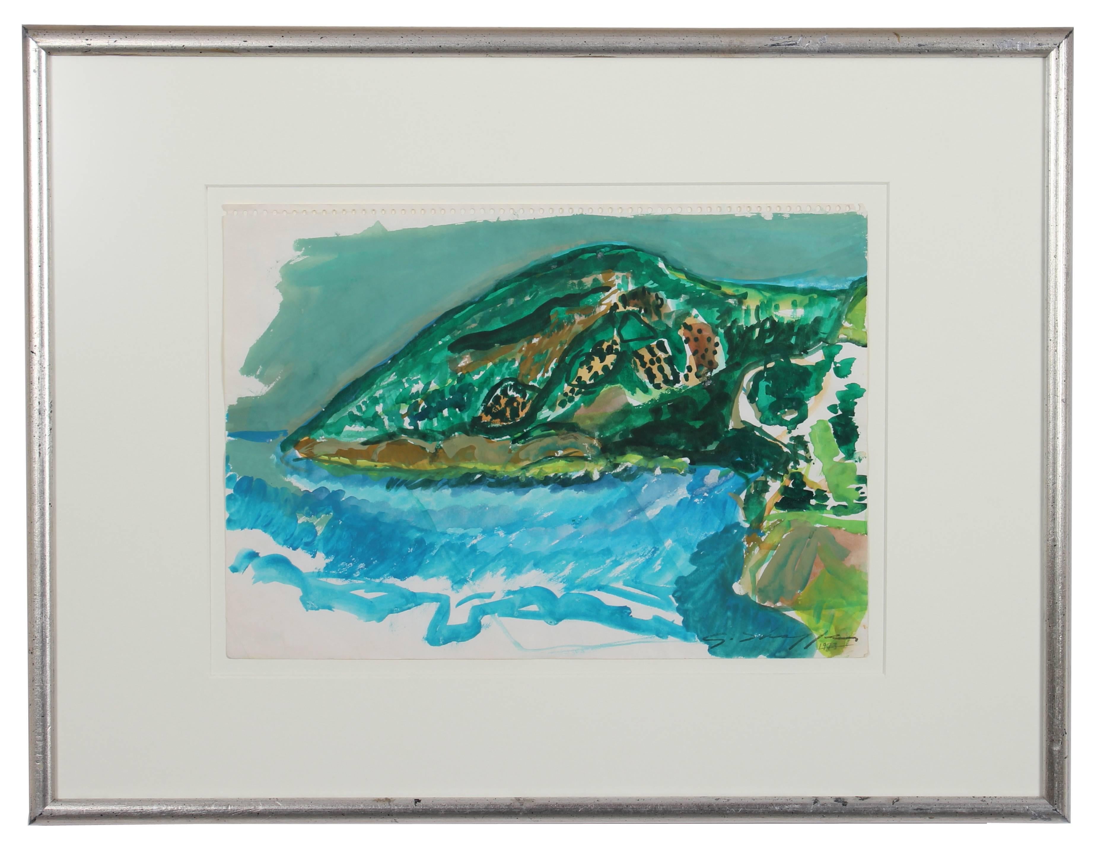 Gary Lee Shaffer Landscape Art - Greek Islands Gouache by Gary L. Shaffer