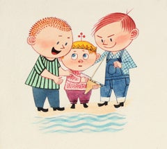 "Persuasion" Illustration of Children, Gouache on Paper, Circa 1950s