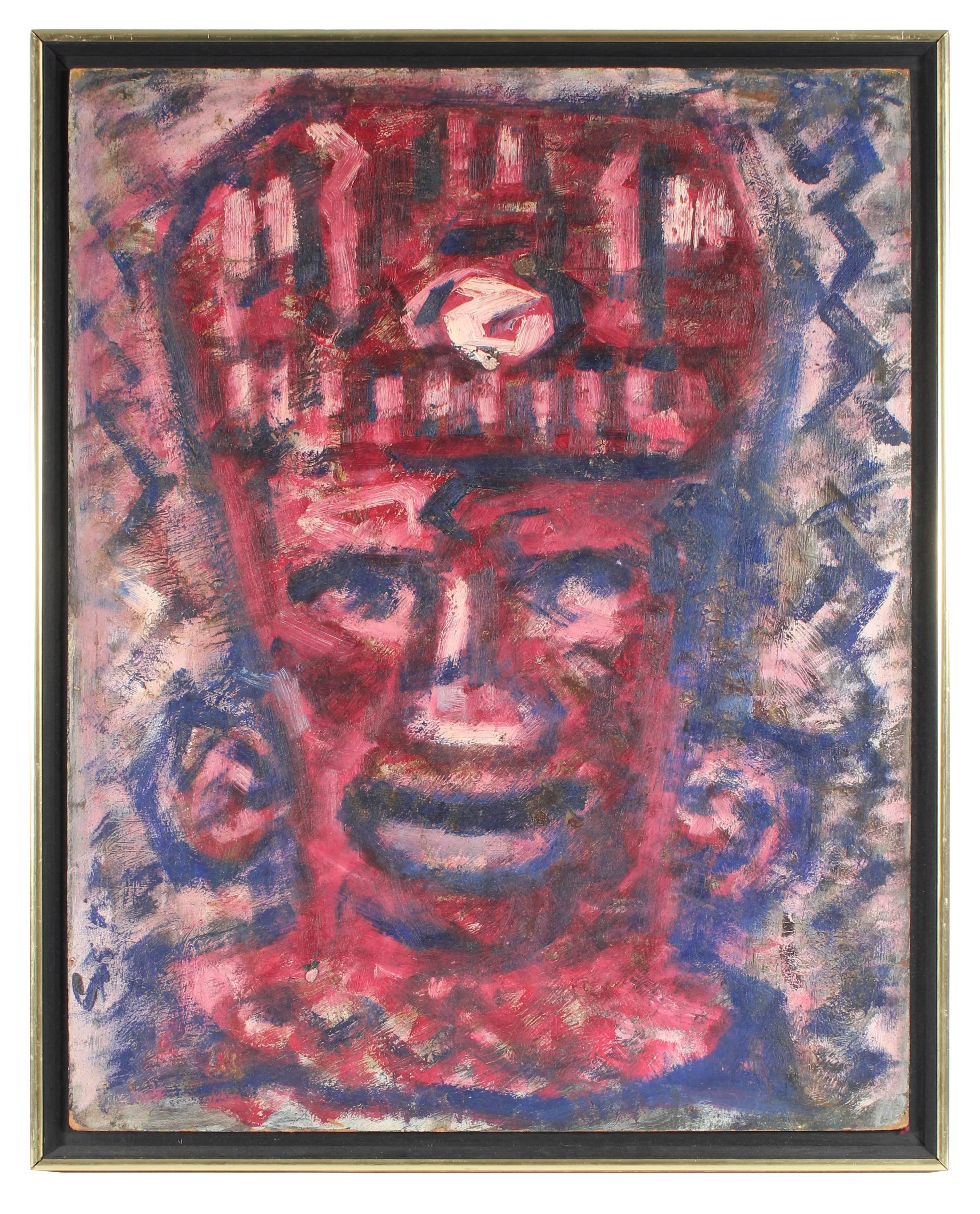 Santos Rene Irizarry Portrait Painting - Modernist Puerto Rican Portrait in Red, Oil Painting, 1960s
