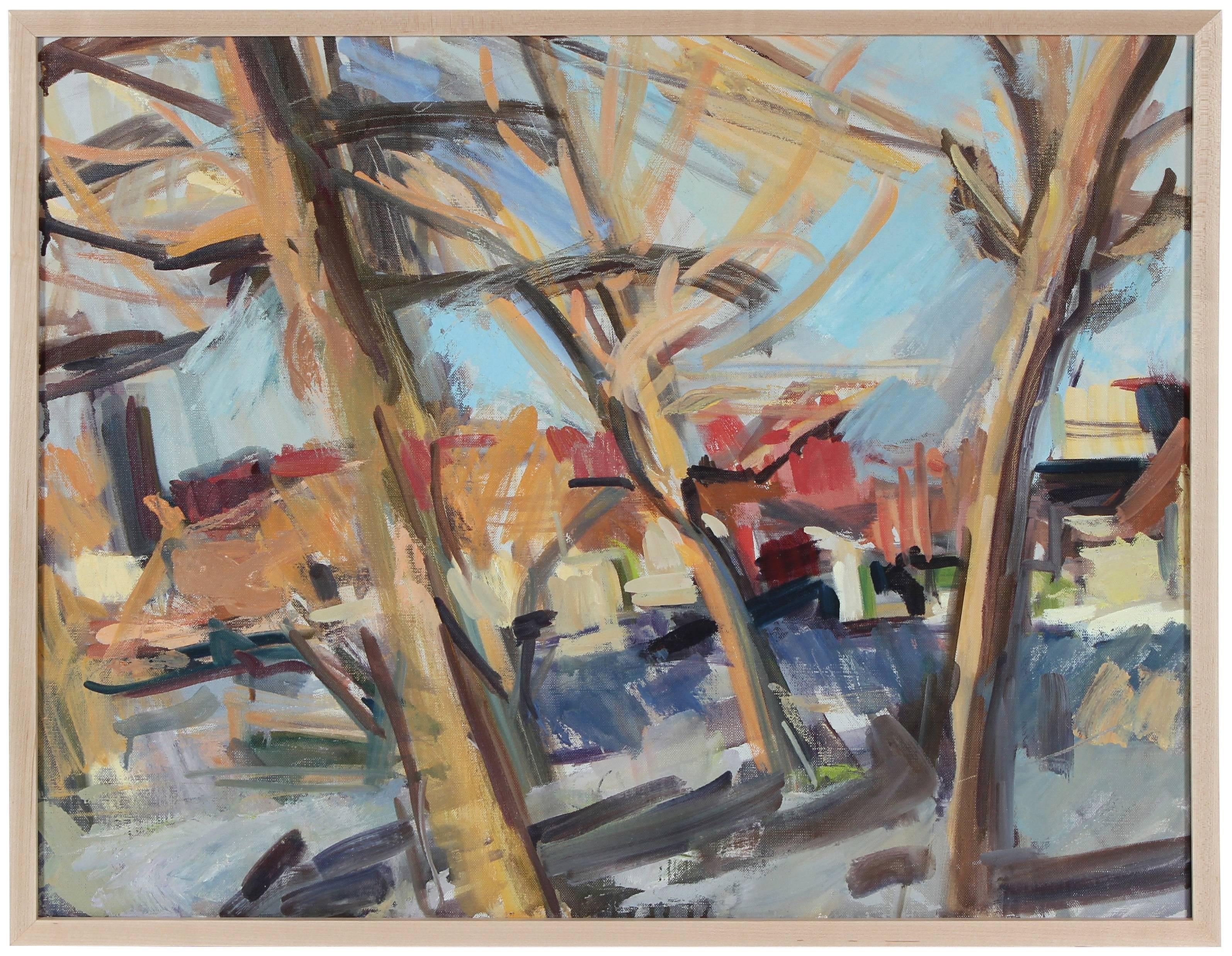 Hearne Pardee/ Gina Werfel Landscape Painting - City Through Trees, Late 20th Century Oil