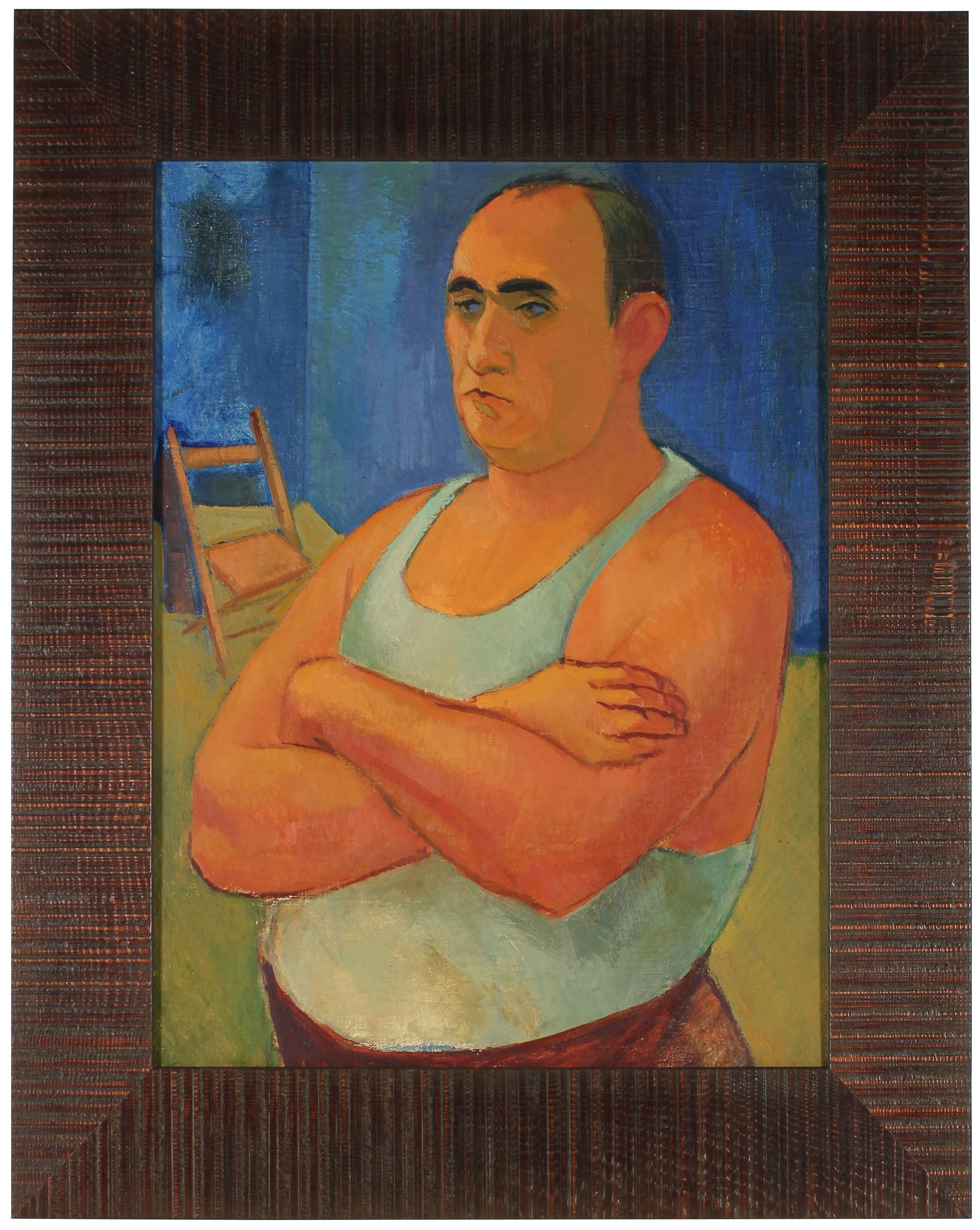Martin Snipper Portrait Painting - Modernist Portrait of a Man, Oil on Canvas, 1940s