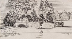 Vintage San Francisco City Park, Late 1930s, Ink on Paper Drawing