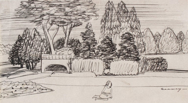 Clyde F. Seavey Sr. Landscape Art - San Francisco City Park, Late 1930s, Ink on Paper Drawing