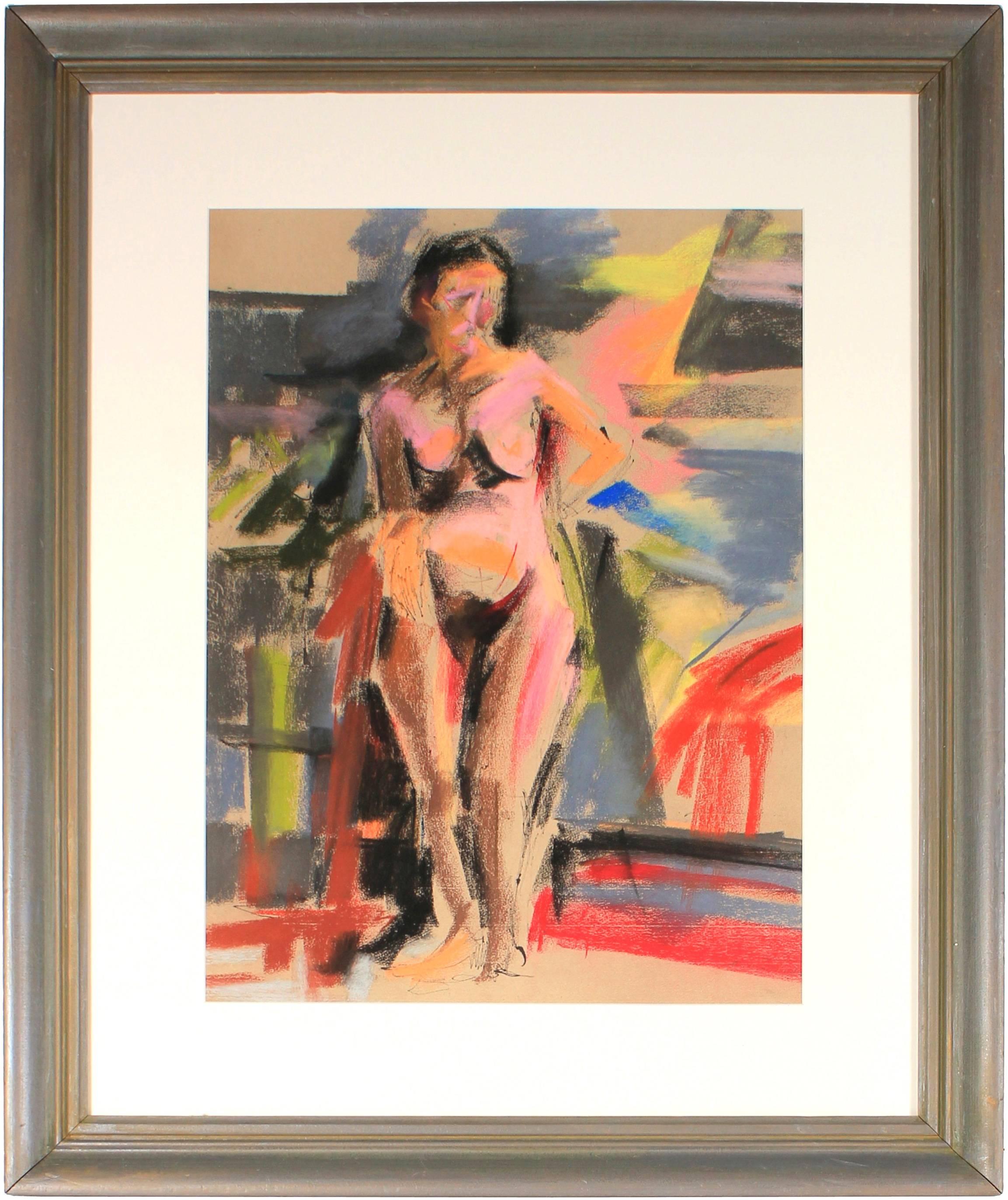 Colorful Bright Female Nude Figure in Pastel, 20th Century - Art by Seymour Tubis