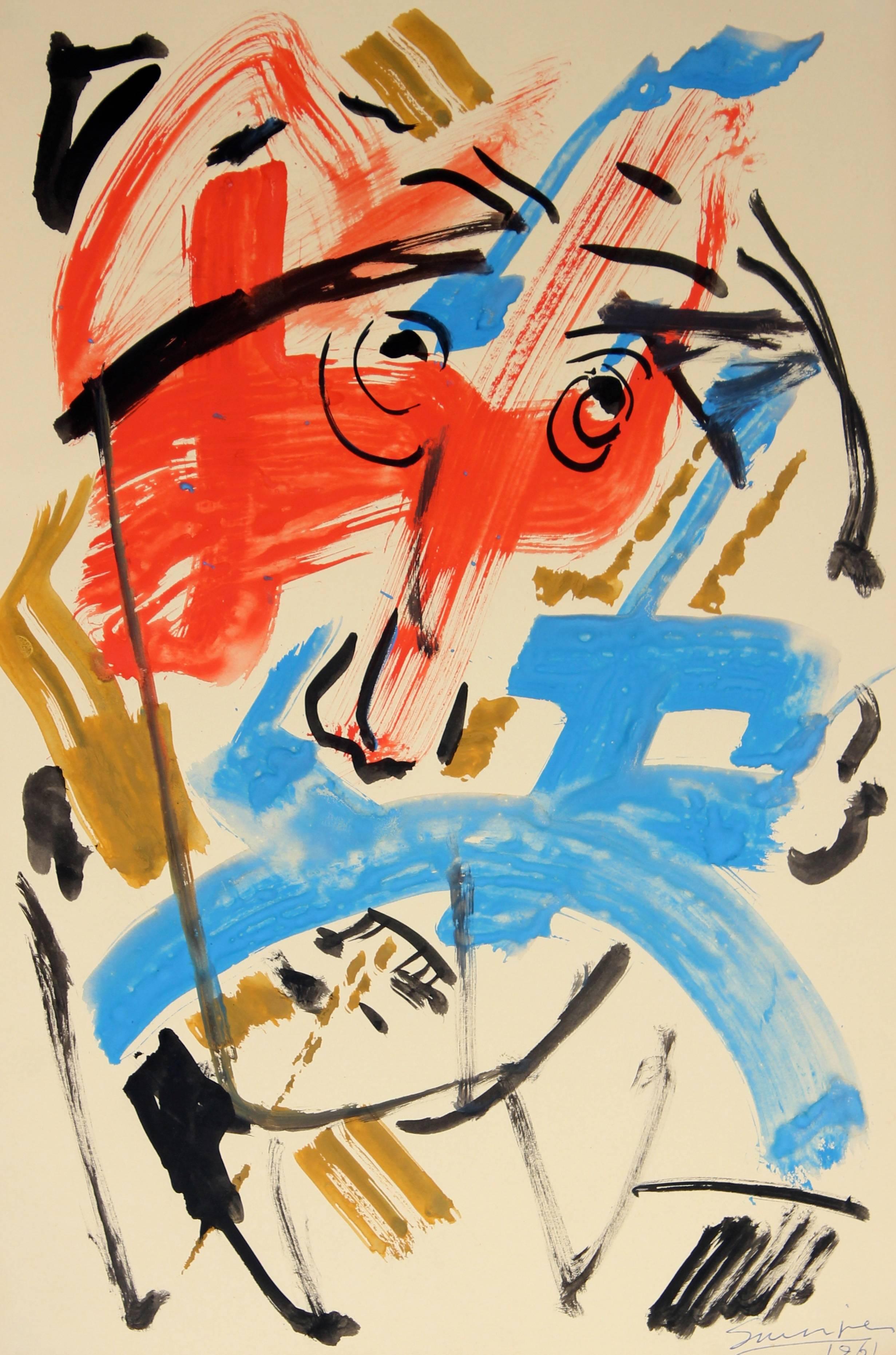 Martin Snipper Abstract Drawing - Abstracted Expressionist Portrait 