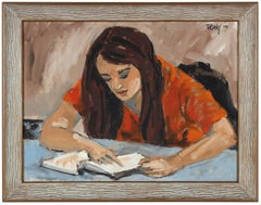 1970s "Concord, Carla" Portrait of a Woman Reading, Oil on Canvas
