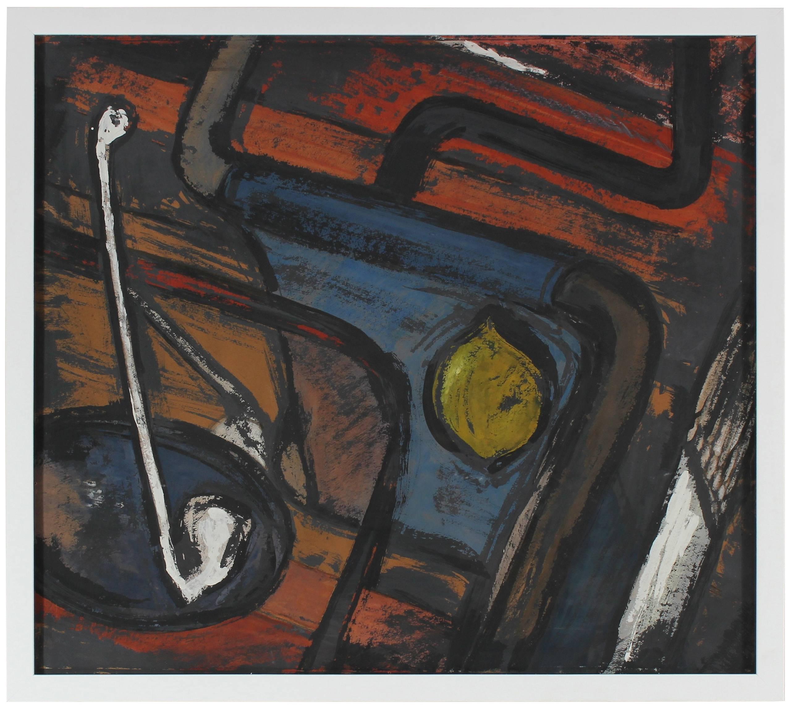 Gustav Friedmann Abstract Painting - Abstract Expressionist Still Life in Gouache, Circa 1940s