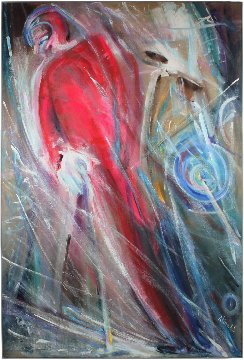 Adine Stix Abstract Painting - Large Figurative Expressionist Oil on Canvas, 1965