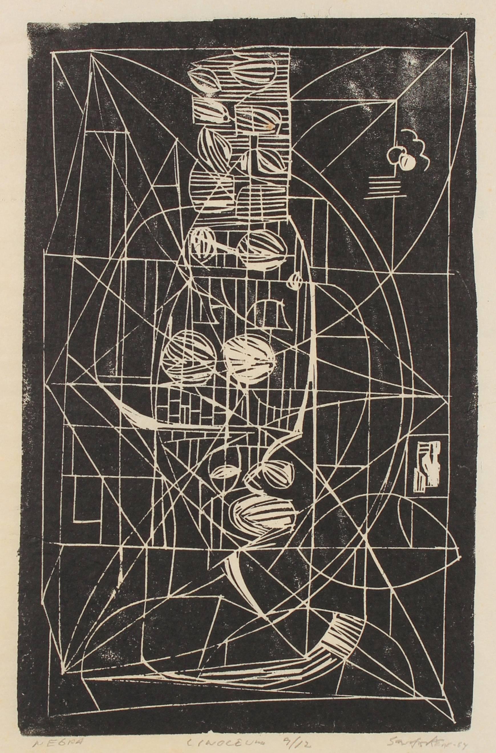 Santos Rene Irizarry Abstract Print - Mid Century "Negra" Linocut