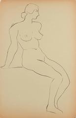 Seated Nude, Pen and Ink, Circa 1940s