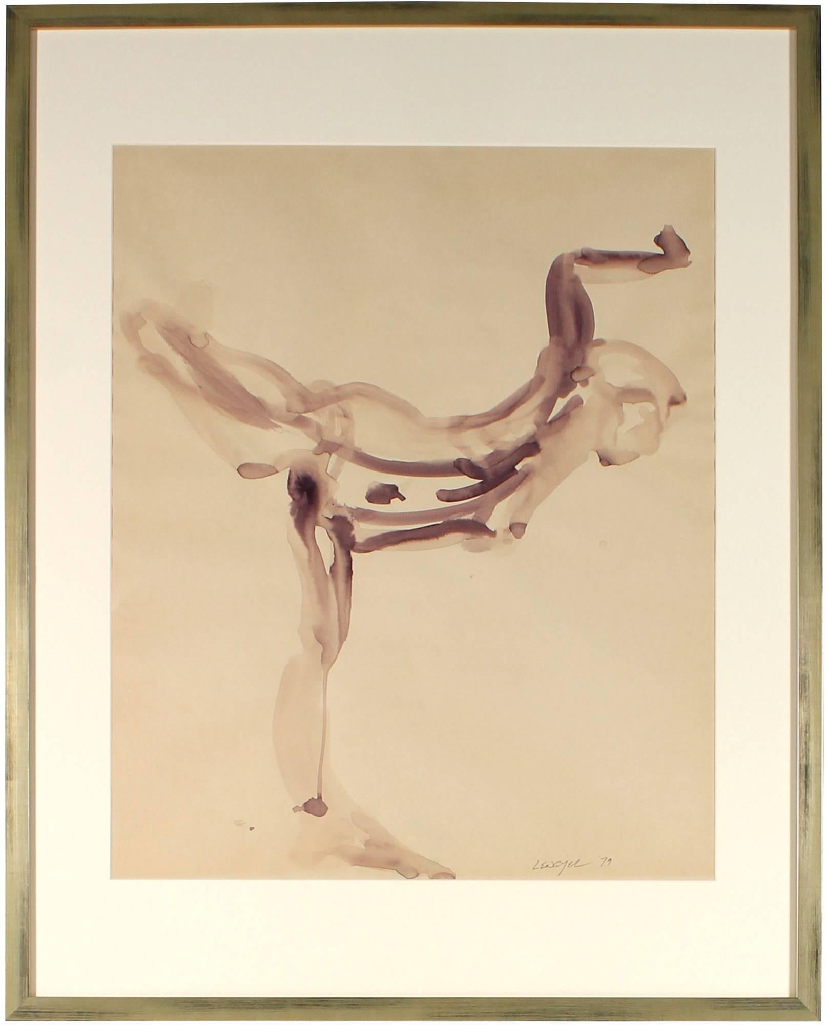 Laura Lengyel Nude - "Dancing Woman" Aubergine Ink Wash 