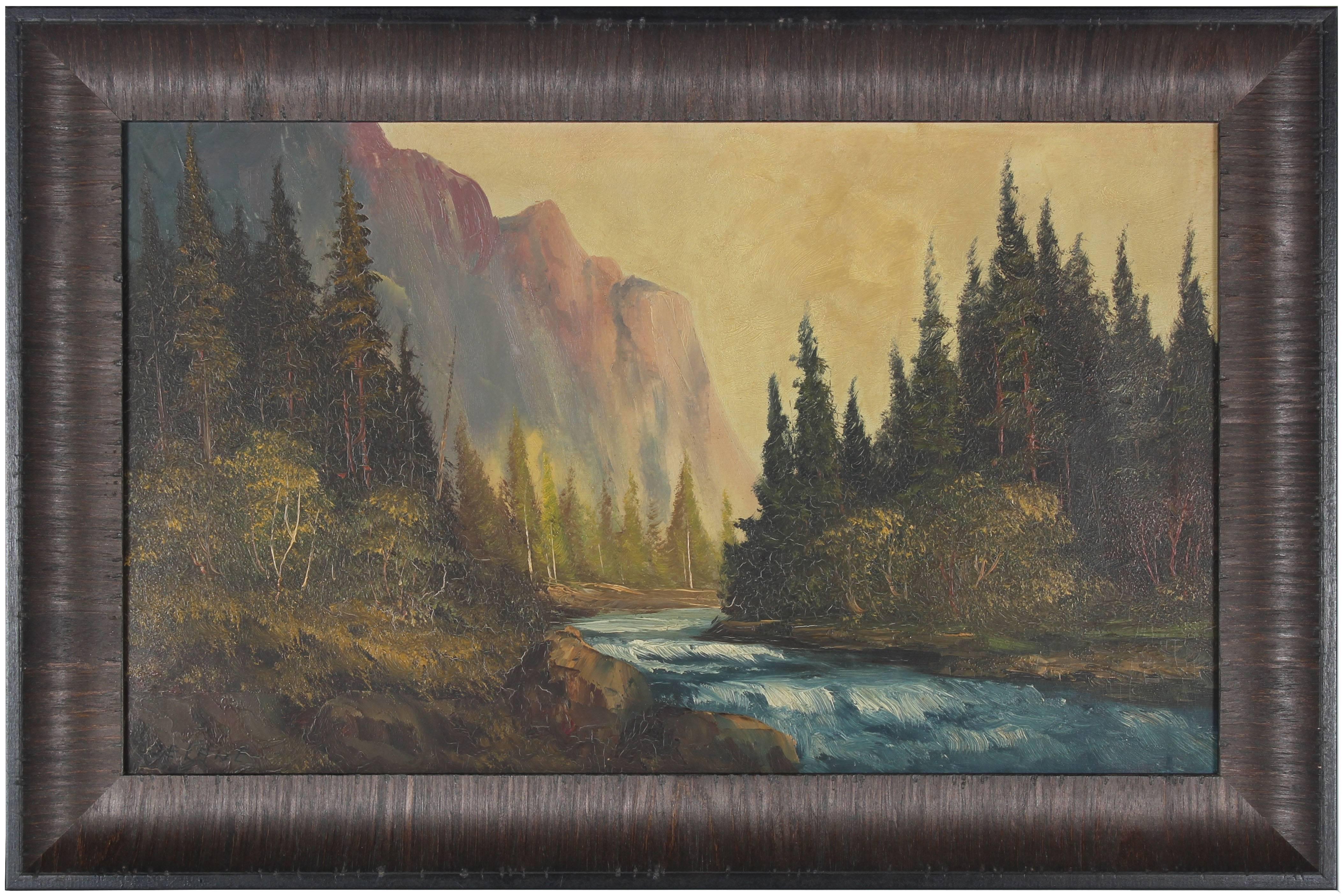 Unknown Landscape Painting - "Inspiration Point" Yosemite Landscape, Early 20th Century