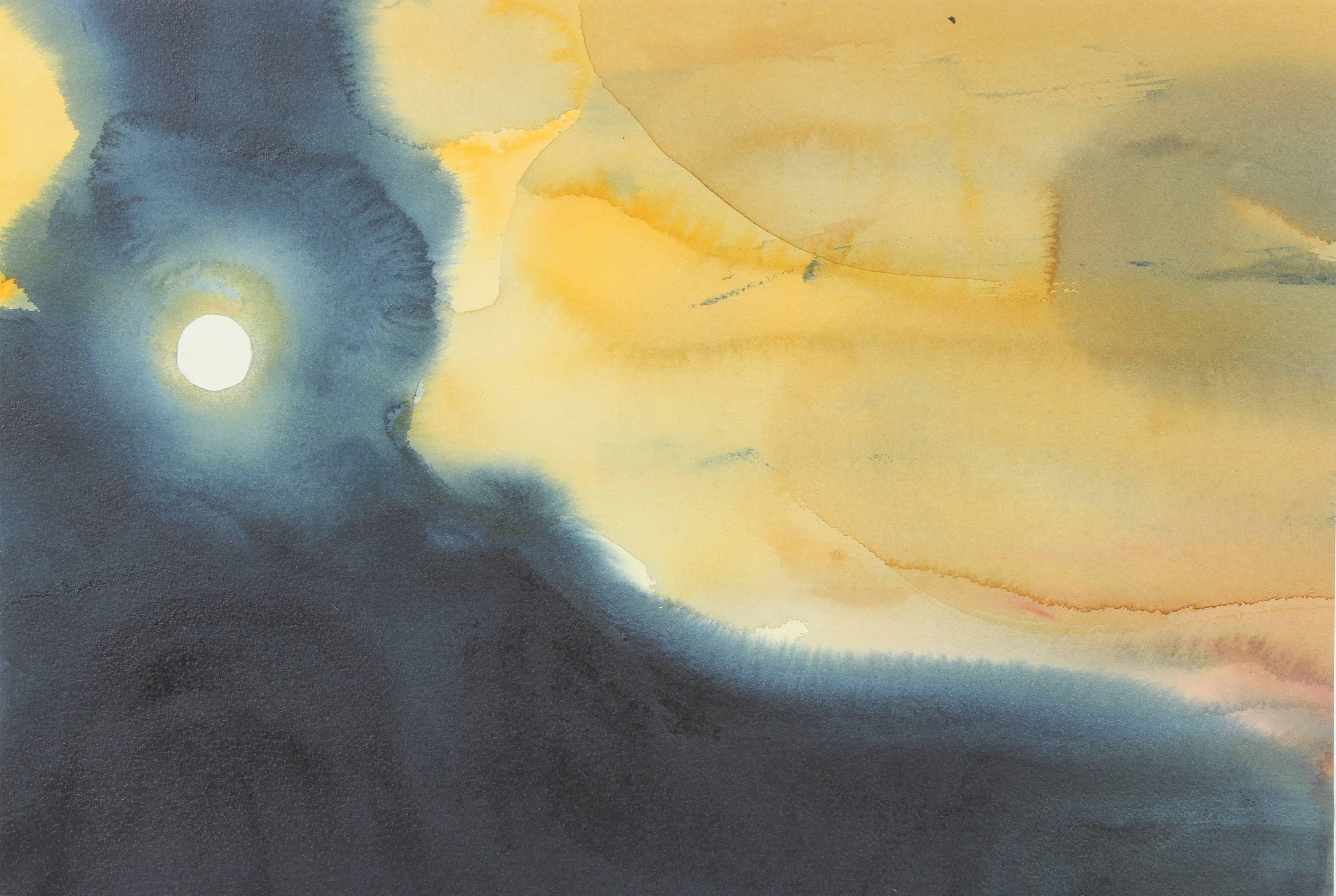 Hugh Wiley Landscape Art - Abstracted Moonscape in Watercolor, Late 20th Century