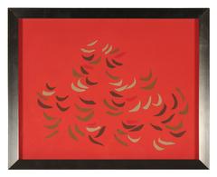 "Leaves" Linen Collage in Red