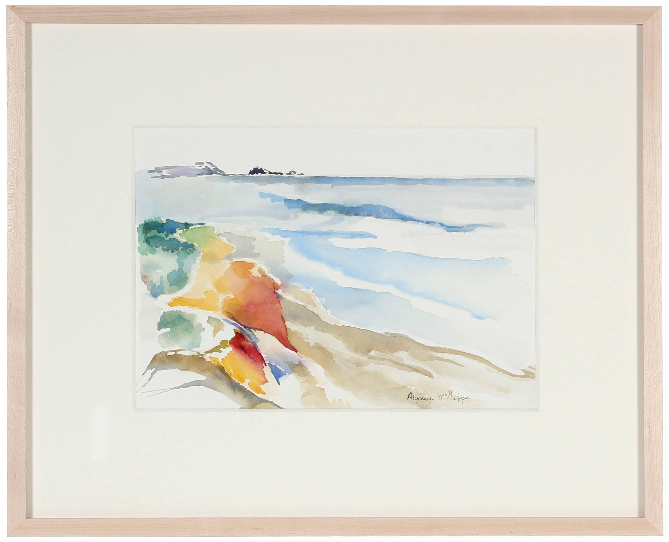 Alysanne McGaffey Landscape Art - "Pacifica Beach, CA" Watercolor Seascape