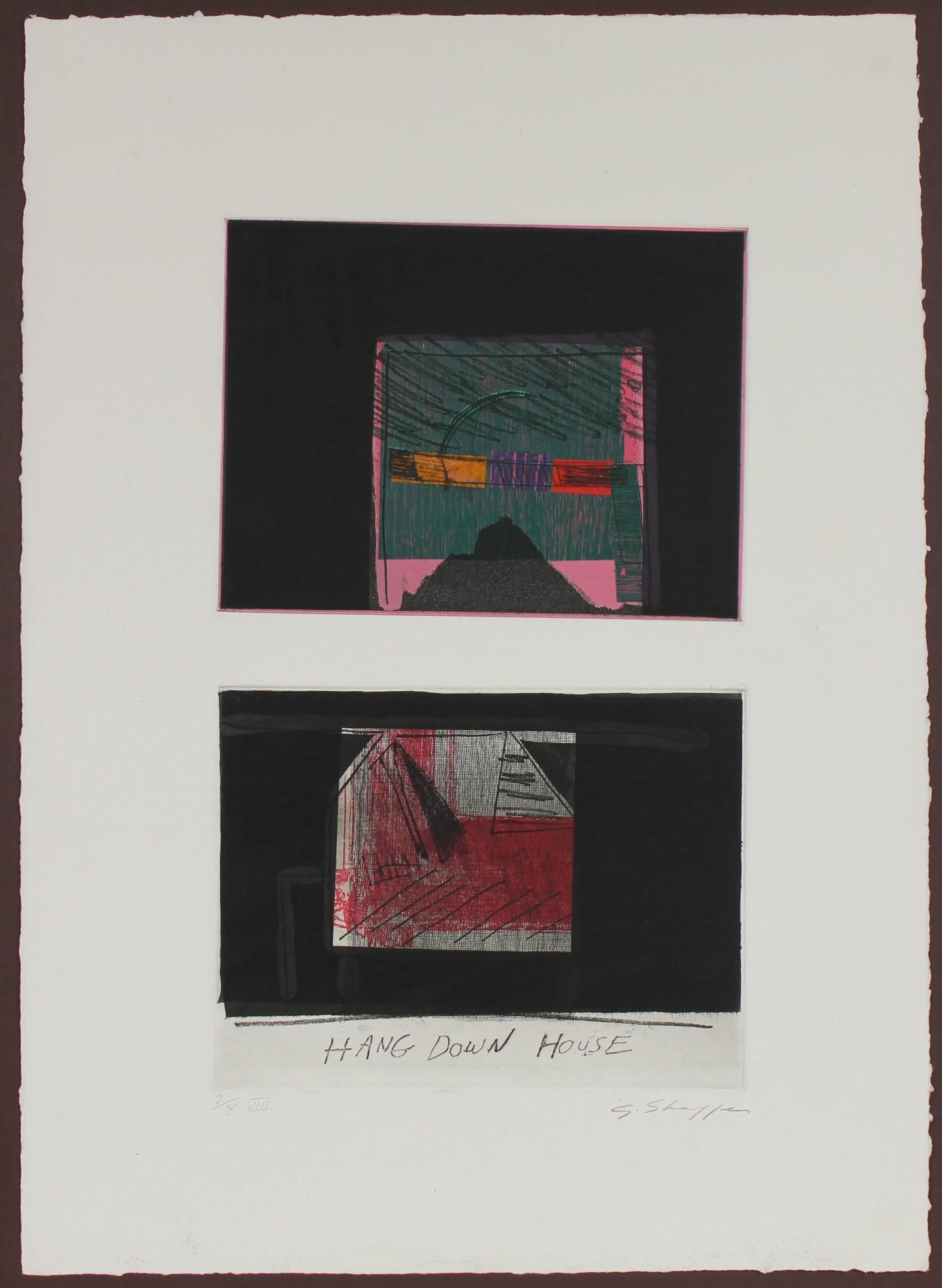 Gary Lee Shaffer Abstract Print - "Hang Down House" Mixed Media Print, 1989