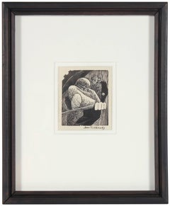 Monochromatic Modernist Figures, Linoleum Block Print on Paper