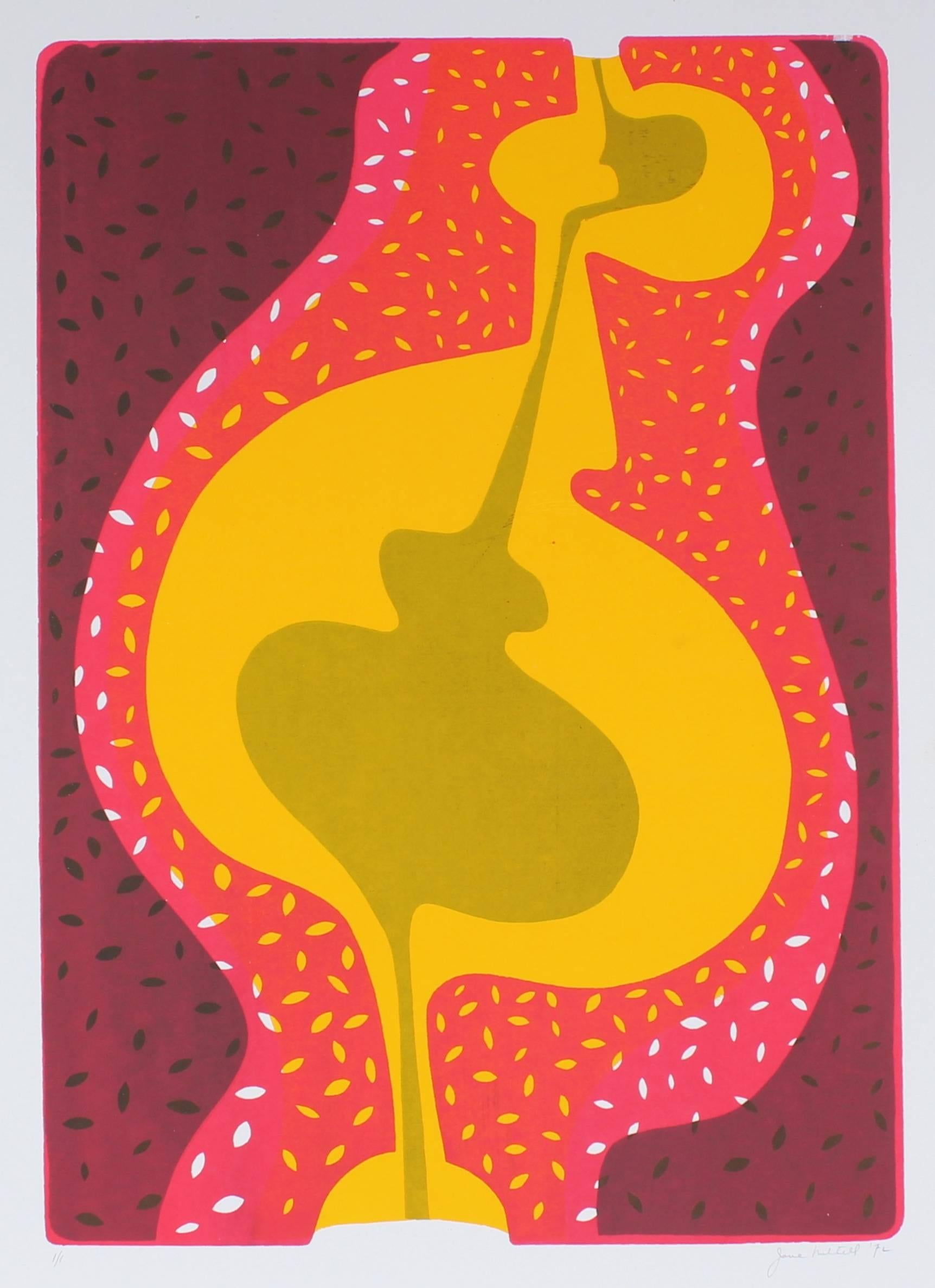 Jane Mitchell Abstract Print - Modernist Abstract Serigraph in Pink and Yellow, 1972