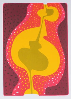 Modernist Abstract Serigraph in Pink and Yellow, 1972