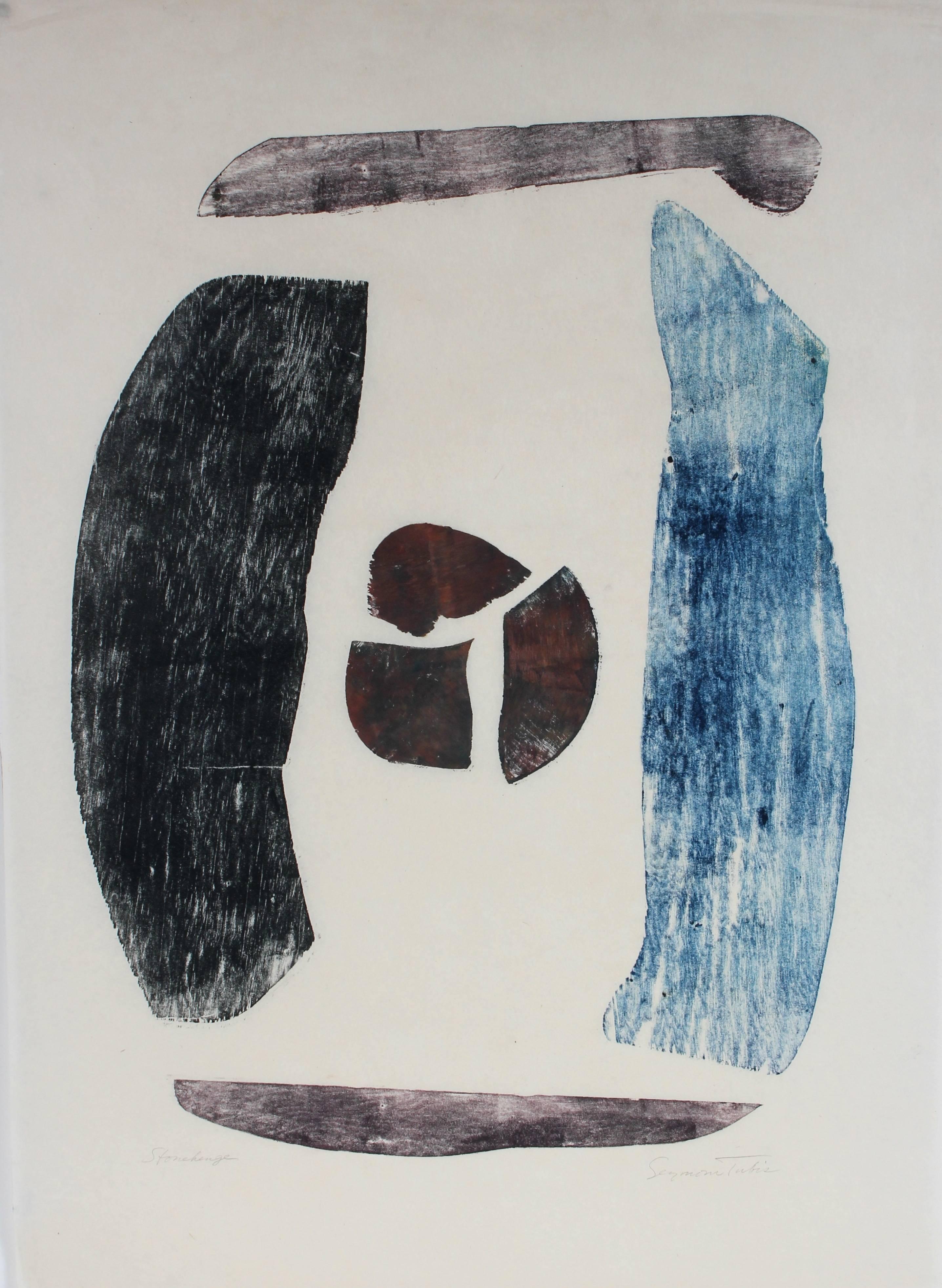 Seymour Tubis Abstract Print - "Stonehenge" Woodblock Print, 20th Century