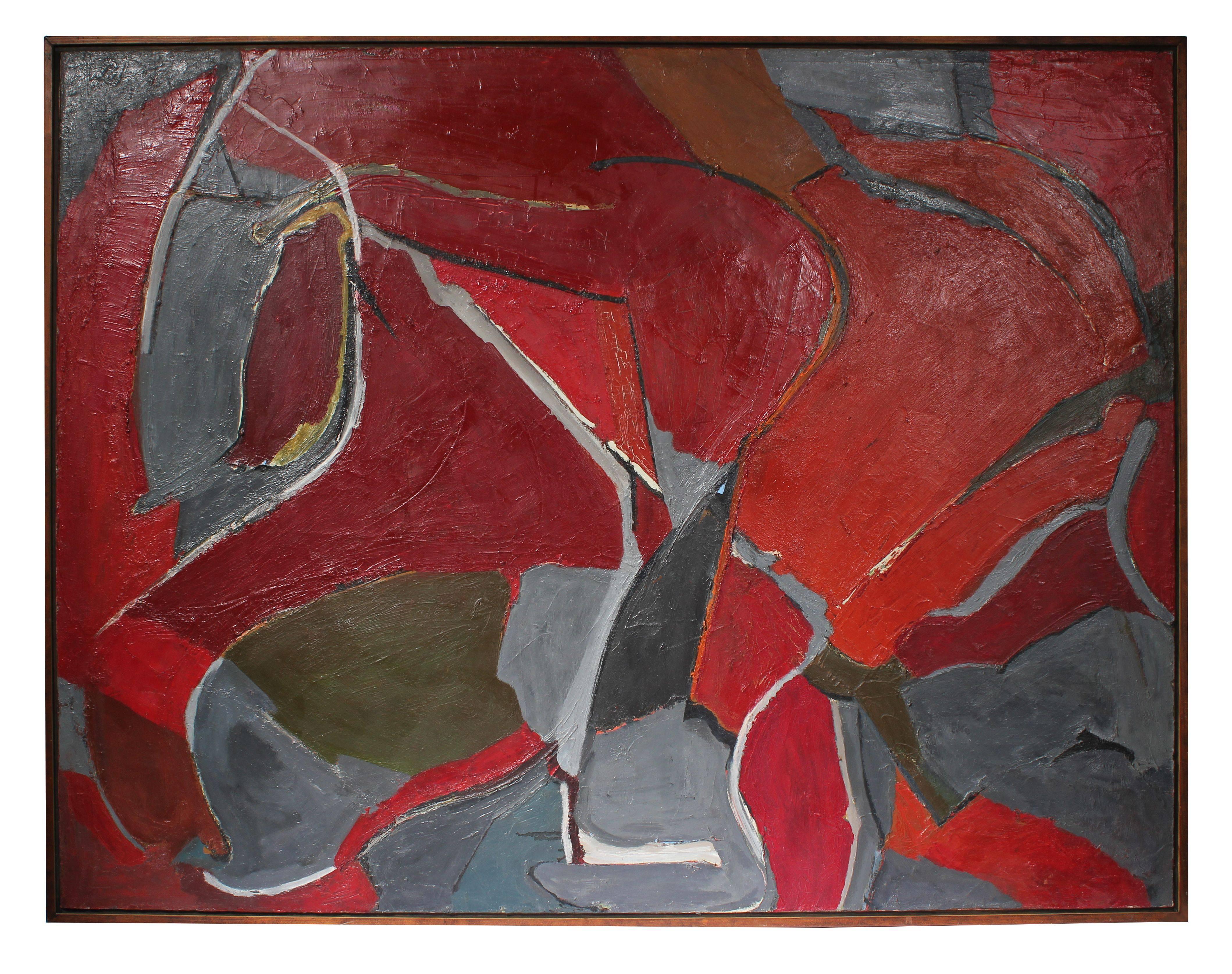 Jack Freeman Abstract Painting - Large Abstract Expressionist Oil in Red