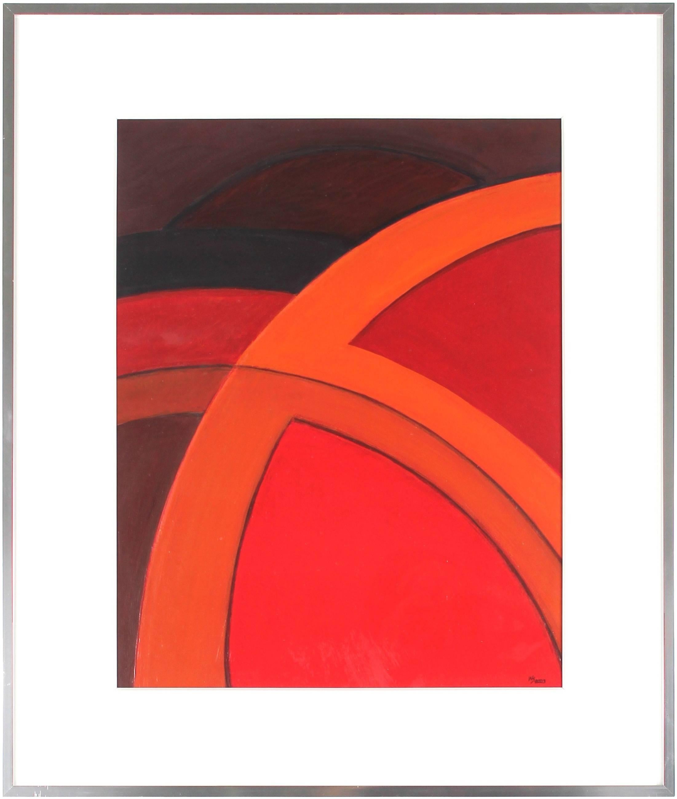 Warren Snodgrass Abstract Painting - Dup - Bright Abstract in Red, Acrylic Painting, 2003