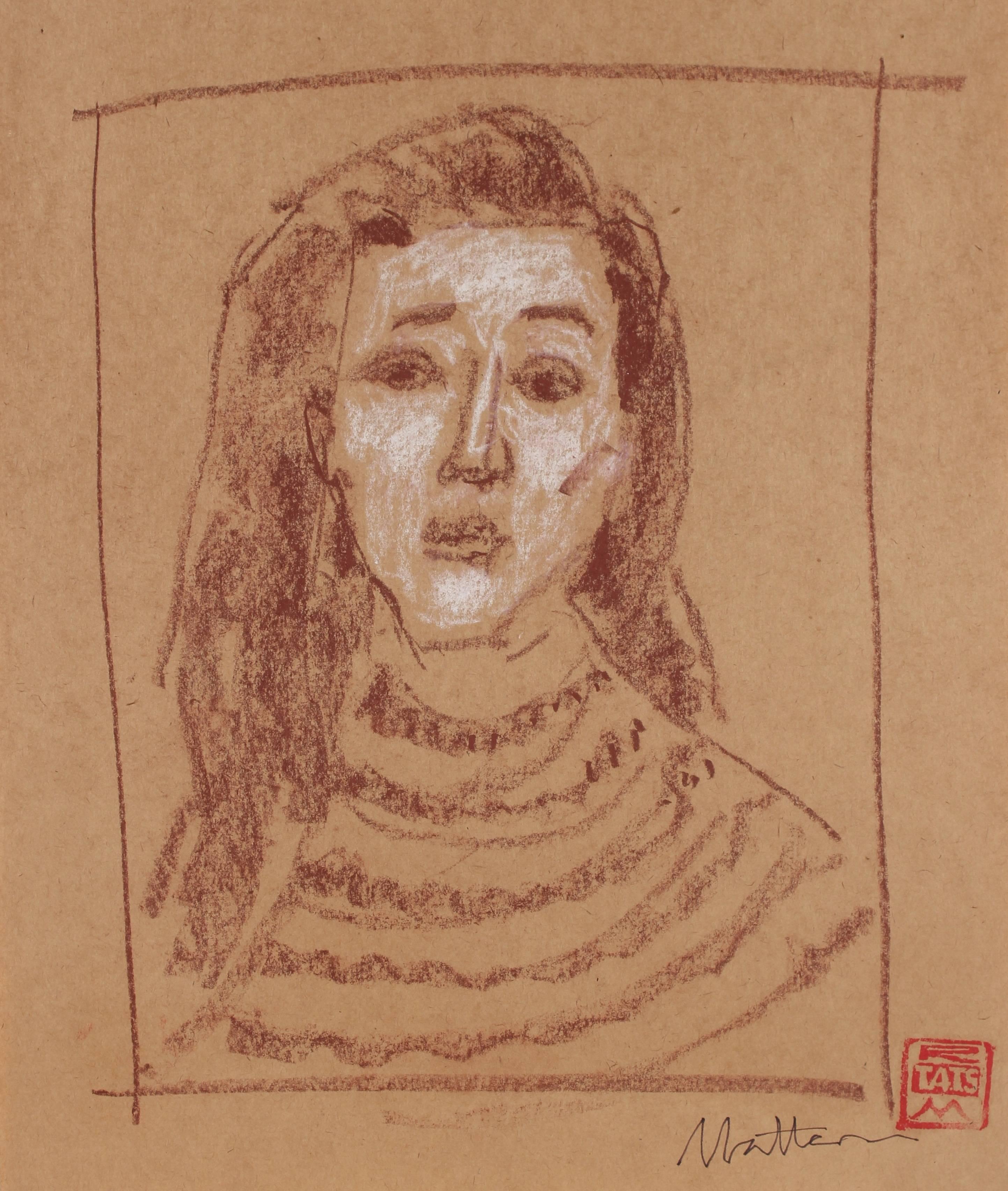 Female Portrait in Pastel, 20th Century - Art by Rip Matteson