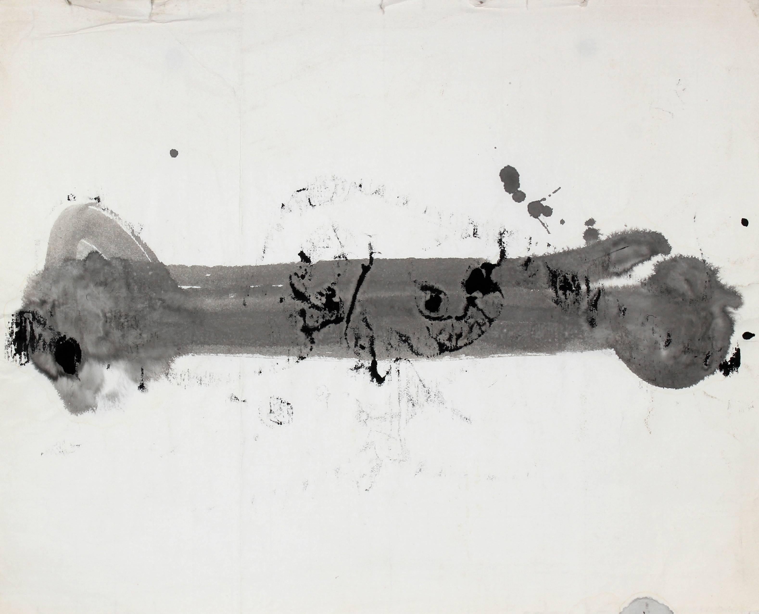 Hugh Wiley Abstract Drawing - Abstracted Monochromatic Ink Wash, 20th Century