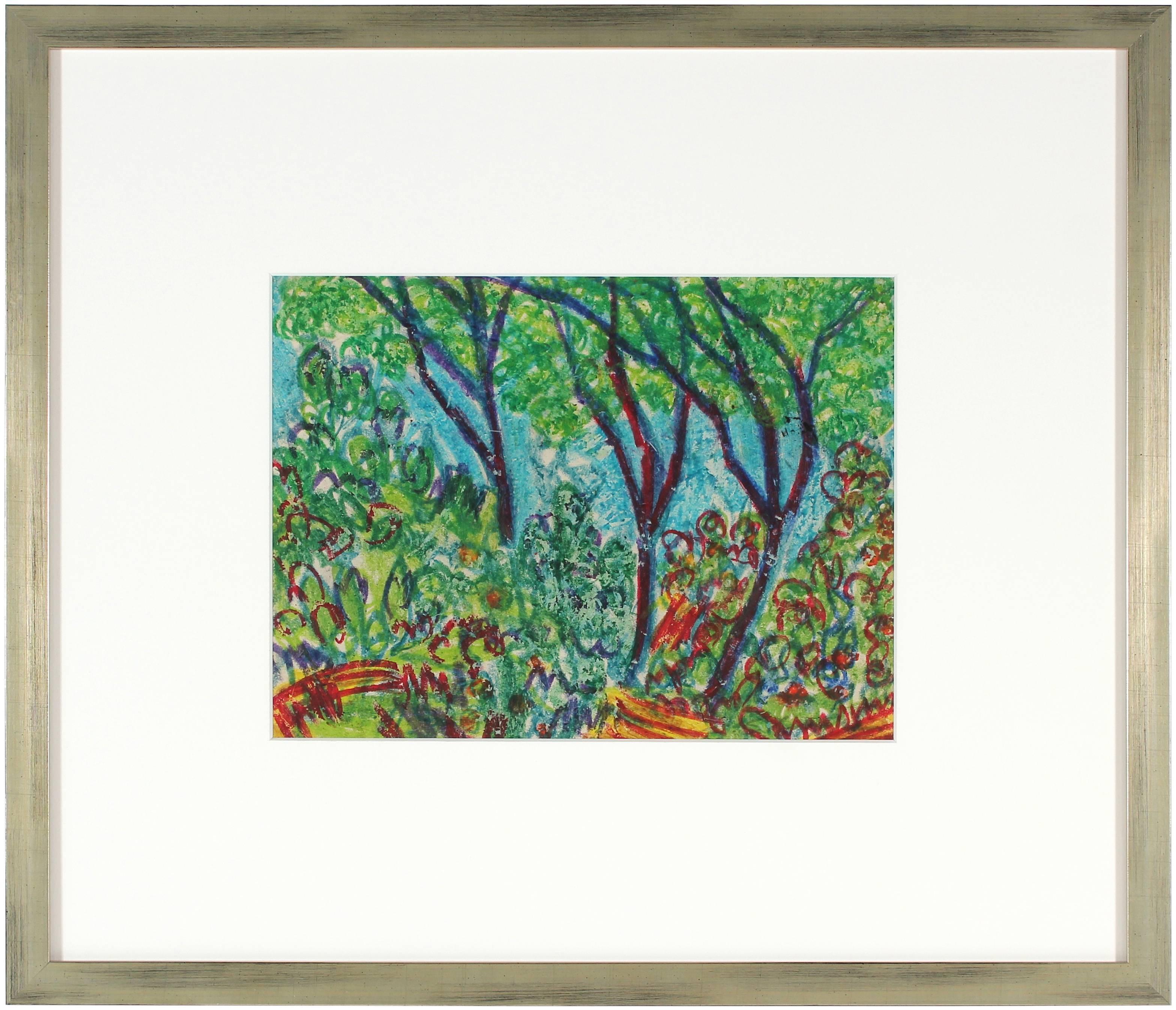 Gary Lee Shaffer Landscape Art - Bright Pastel Forest Landscape, Circa 1960