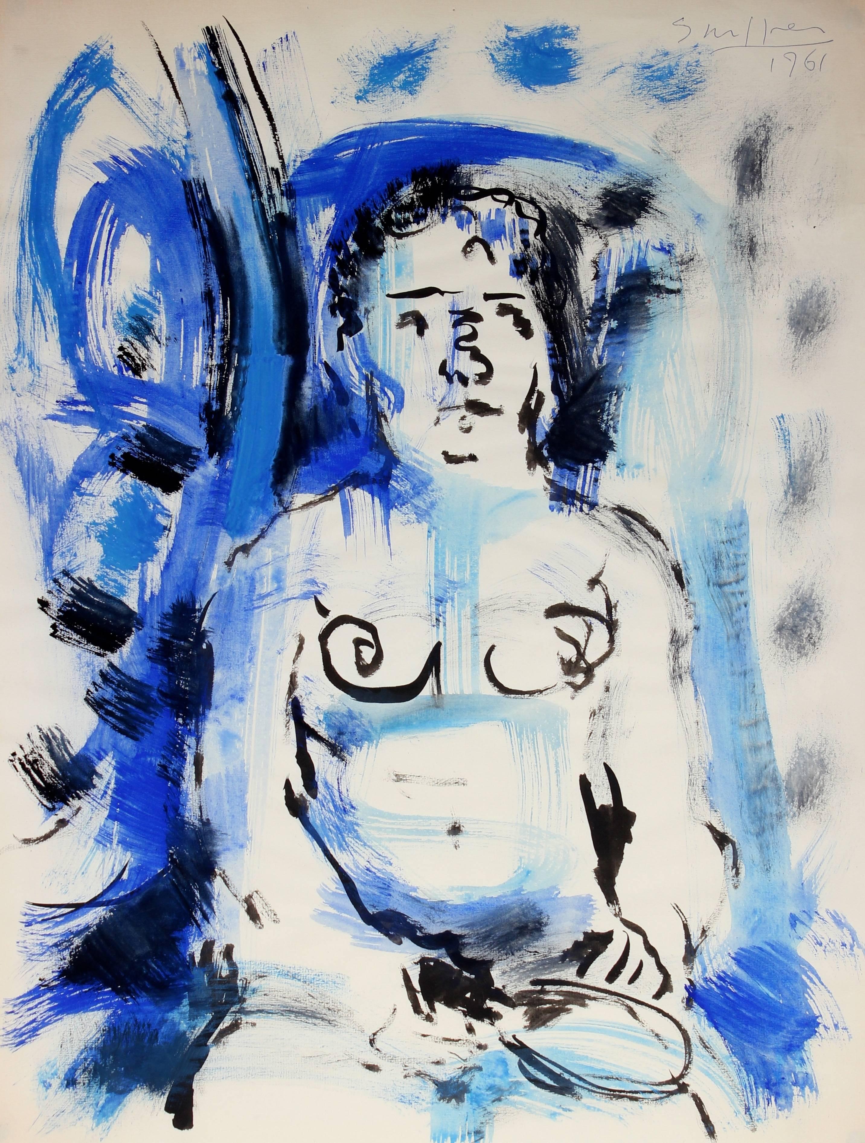 Martin Snipper Figurative Art - Expressionist Figure in Blue & Black
