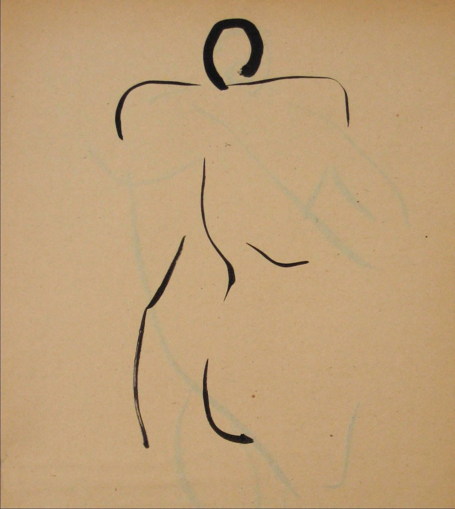 Helen Sewell Rennie Nude - Minimalist Ink Figure, Mid 20th Century