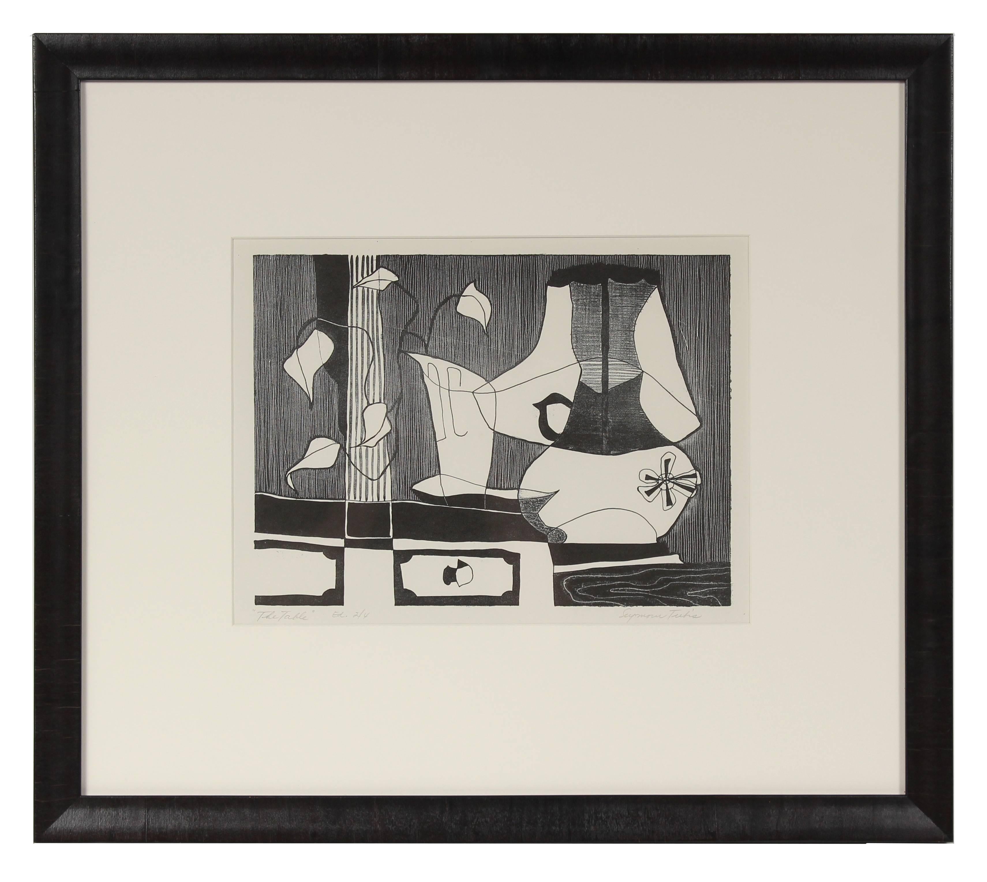 Seymour Tubis Still-Life Print - "The Table" Still Life Etching