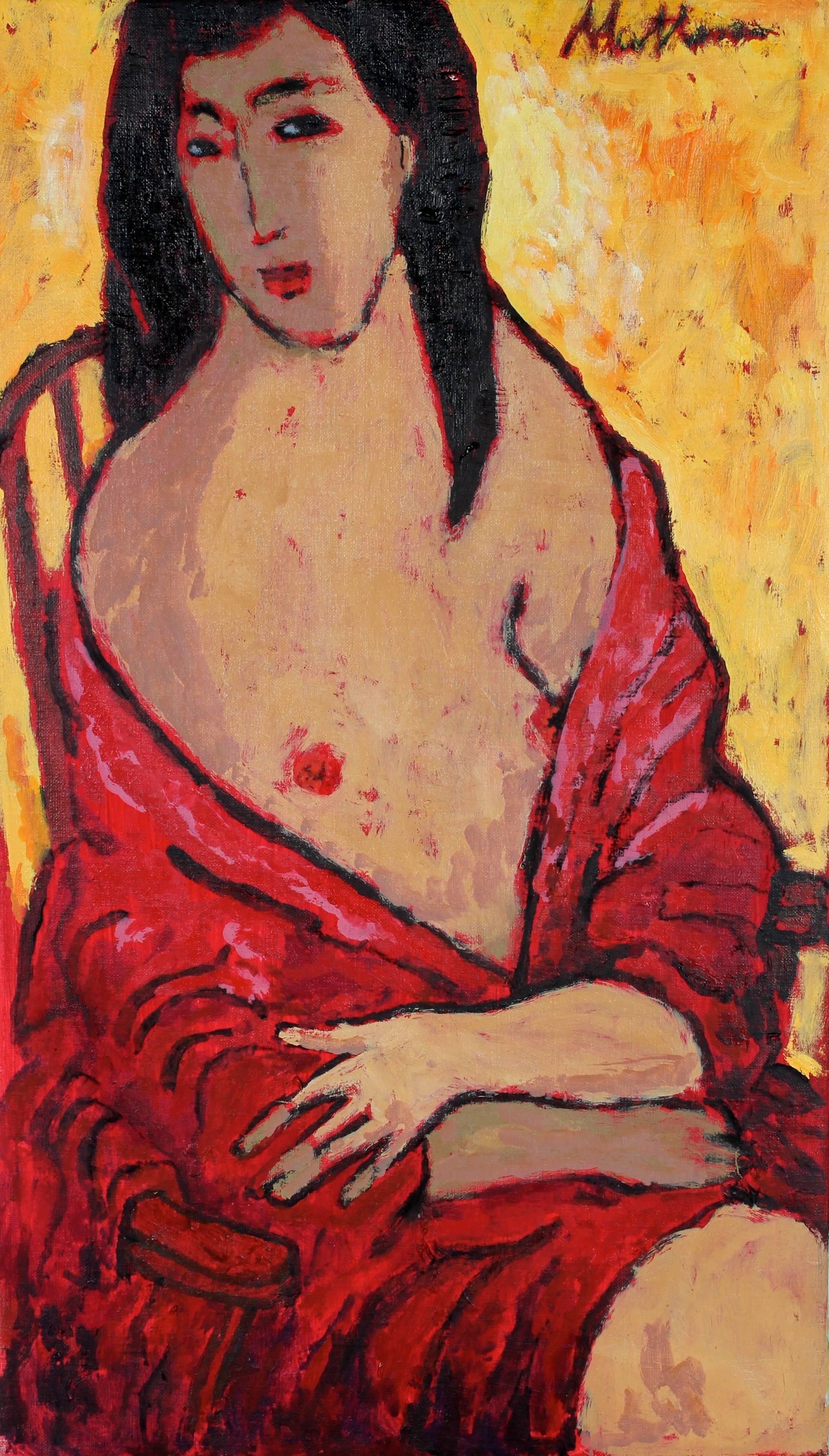 Rip Matteson Nude Painting - "Unfolding" Nude with Shawl
