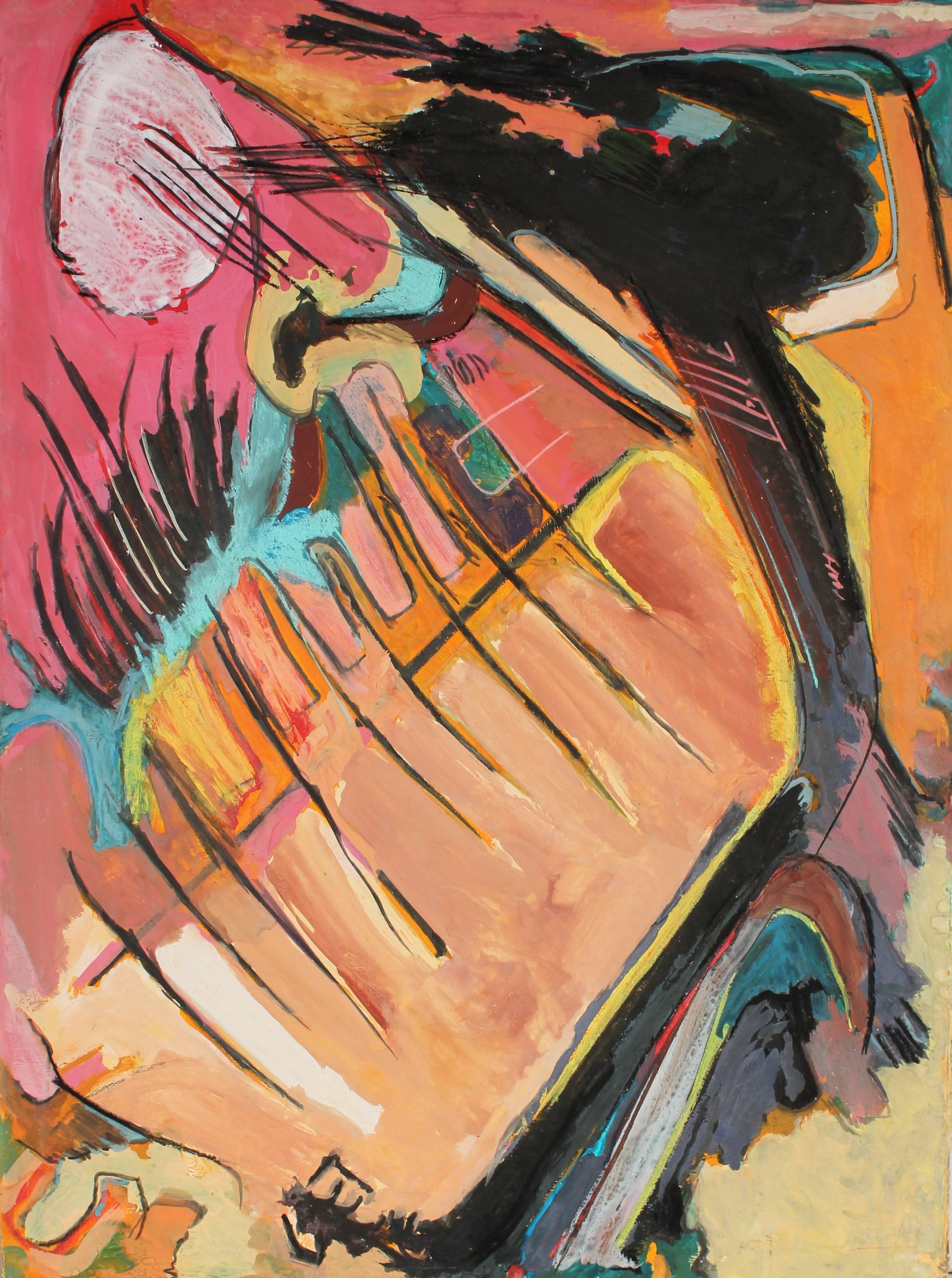 Jack Freeman Abstract Painting - Abstract Expressionist Painting in Pink and Orange, Circa 1960s