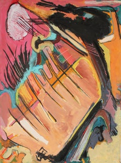 Abstract Expressionist Painting in Pink and Orange, Circa 1960s